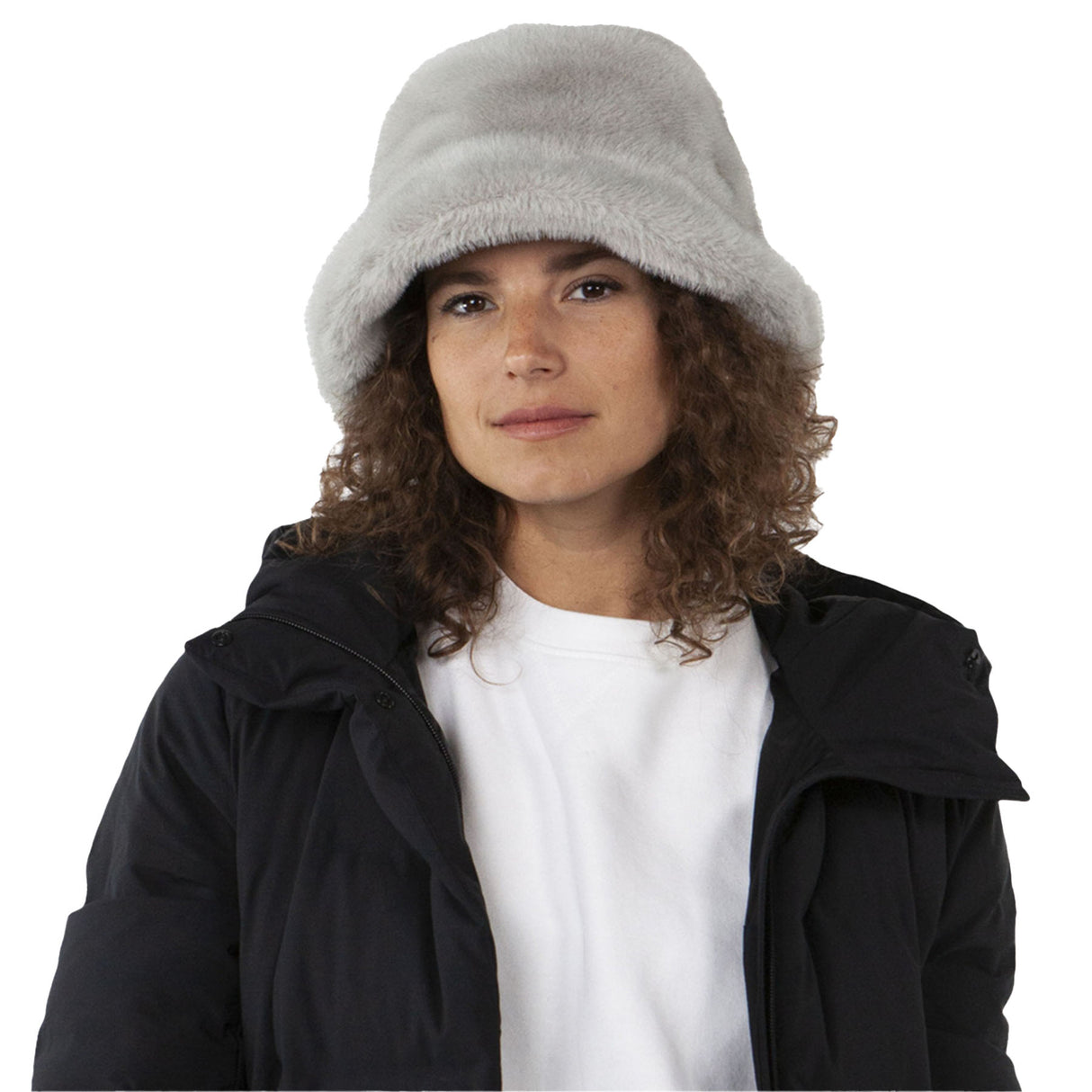 Barts Women's Bretia Faux Fur Bucket Hat Black-Grey #- 53 Degrees North