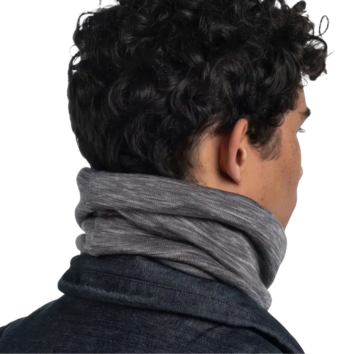 BUFF Merino Heavyweight Neck Warmer Solid Black-Multistripes Fog Grey #- 53 Degrees North