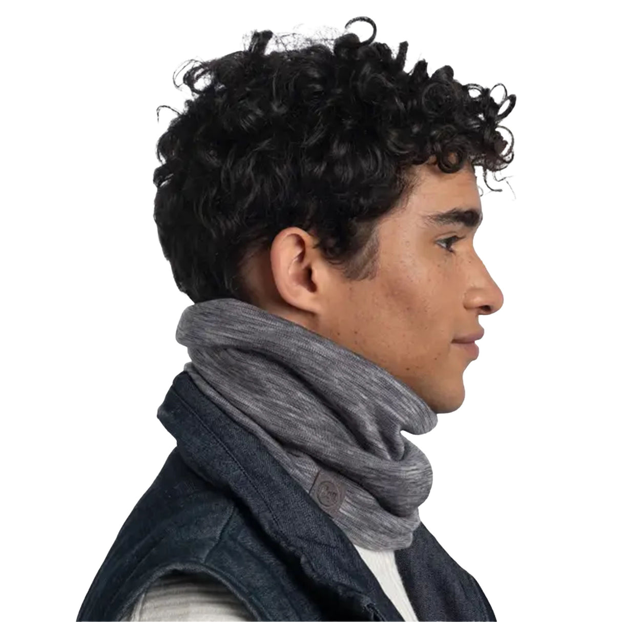 BUFF Merino Heavyweight Neck Warmer Solid Black-Multistripes Fog Grey #- 53 Degrees North