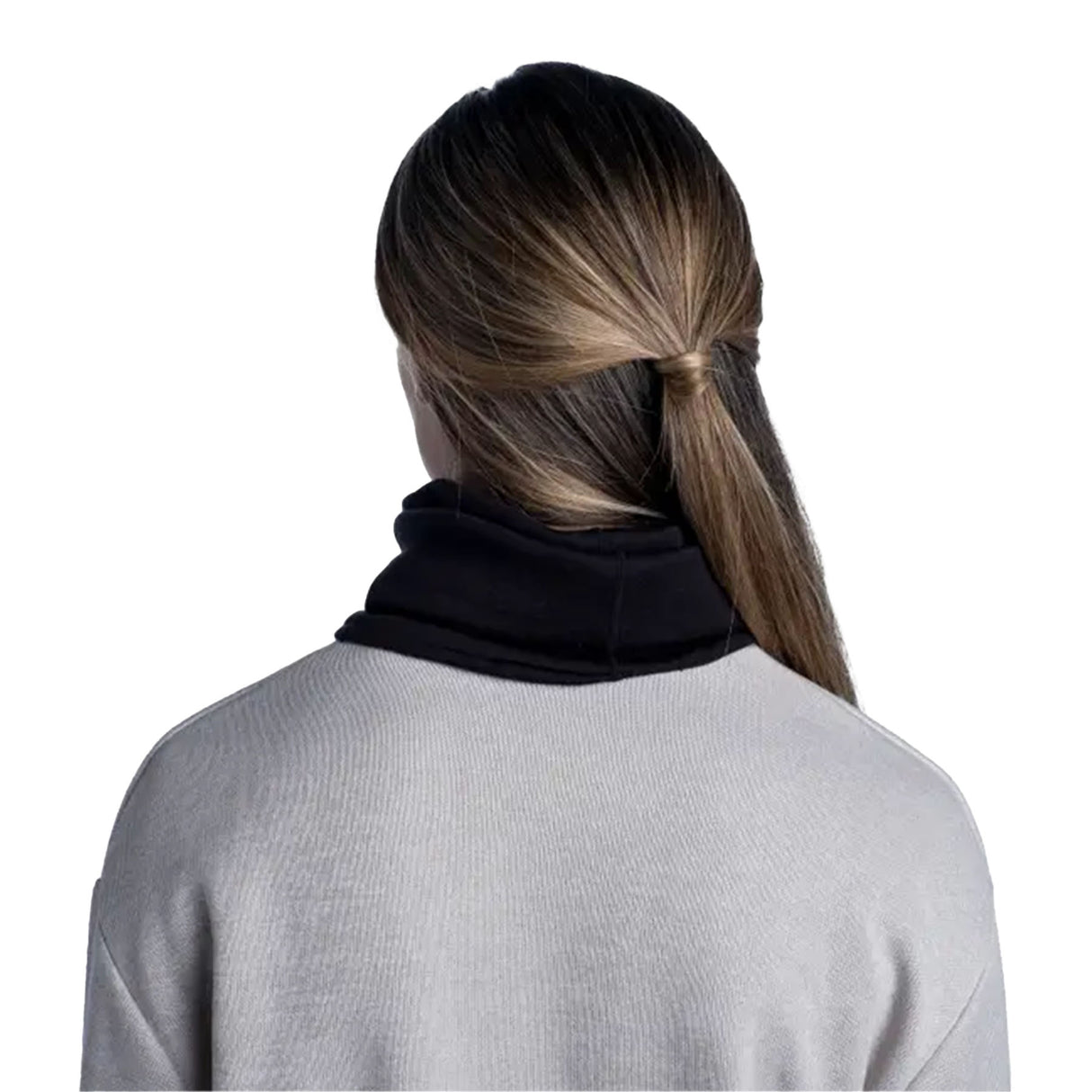 BUFF Merino Heavyweight Neck Warmer Solid Black-Multistripes Fog Grey #- 53 Degrees North