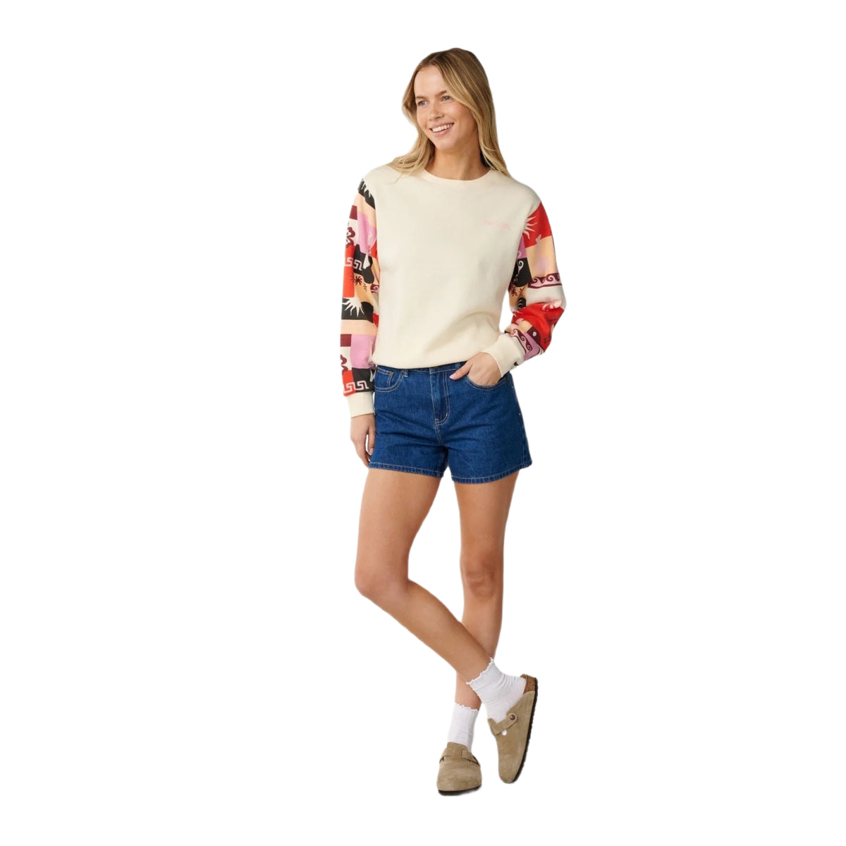 Women's Party Wave Printed Sleeve Crew