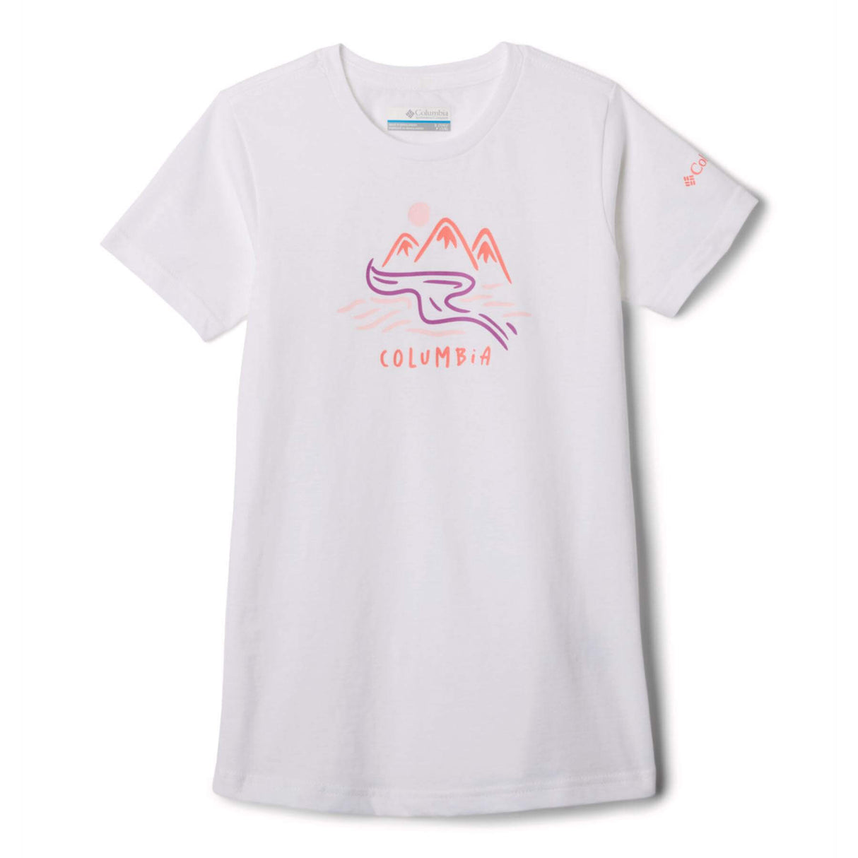 Columbia Girls' Mission Lake Graphic Casual Cotton T-Shirt White/Weaving Waterscape / Age 4-5-White/Weaving Waterscape / Age 6-7-White/Weaving Waterscape / Age 8-9-White/Weaving Waterscape / Age 10-12-White/Weaving Waterscape / Age 14-16 #- 53 Degrees North