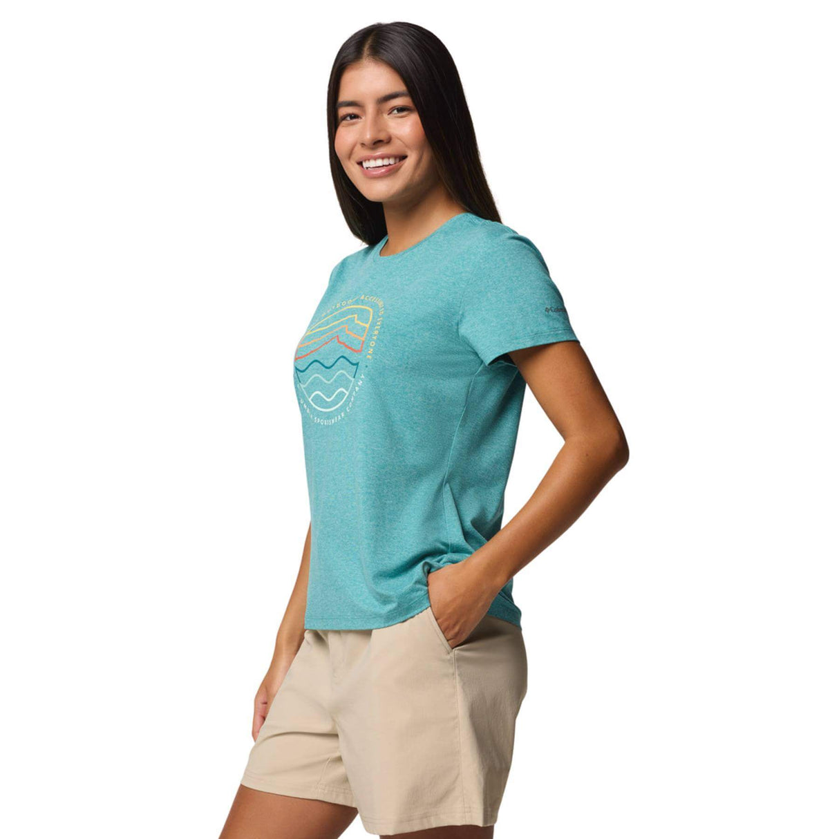 Columbia Women's Sloan Ridge Technical T-Shirt Teal/Find Your Trail / X-Small-Teal/Find Your Trail / Small-Teal/Find Your Trail / Medium-Teal/Find Your Trail / Large-Teal/Find Your Trail / X-Large #- 53 Degrees North