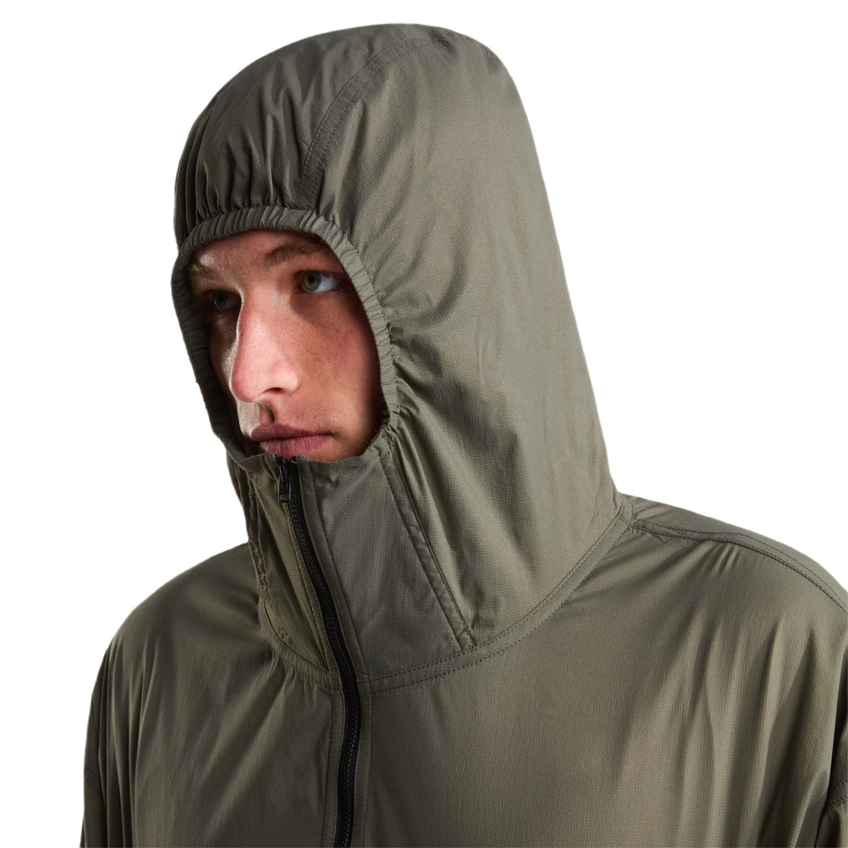 The North Face Men's TNF Red Box Packable Hooded Wind Jacket New Taupe Green / Small - 53 Degrees North