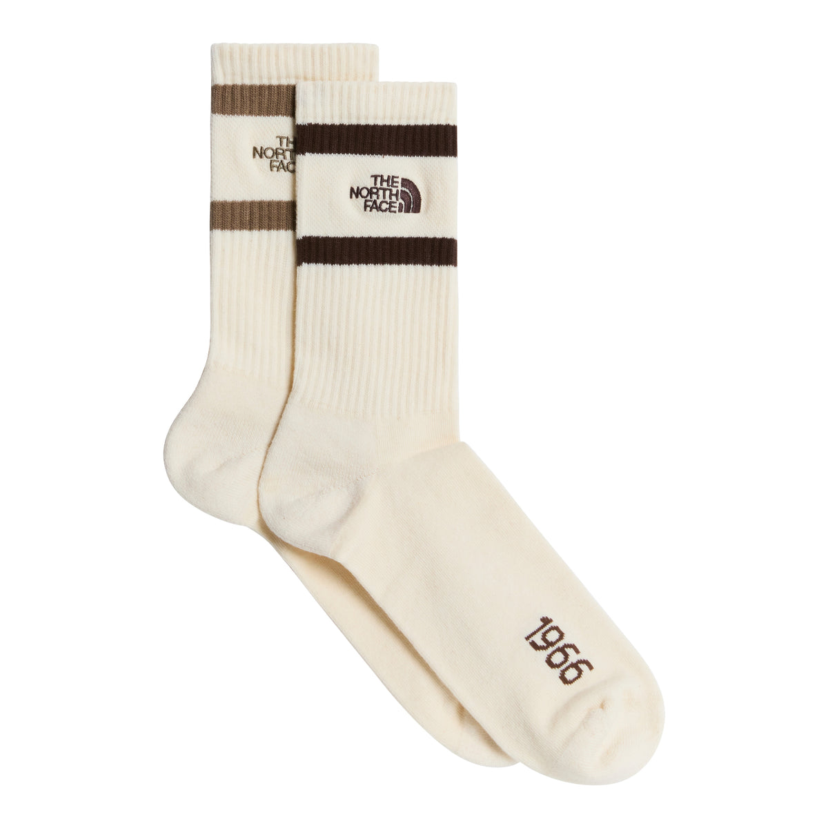 The North Face Everyday Crew Heritage Stripe Socks - 2 Pack Raw Undyed/Dark Chestnut / Medium - 53 Degrees North