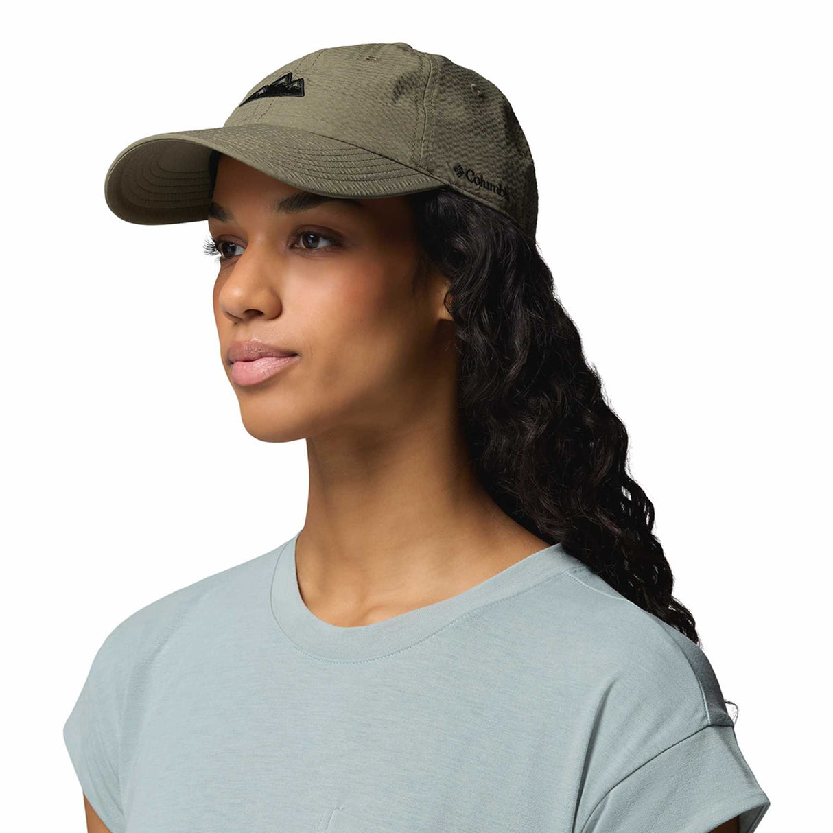 Columbia Wellzy Ball Cap Stone Green Seersucker/Mountains Graphic-Dark Mountain/Columbia Script - 53 Degrees North