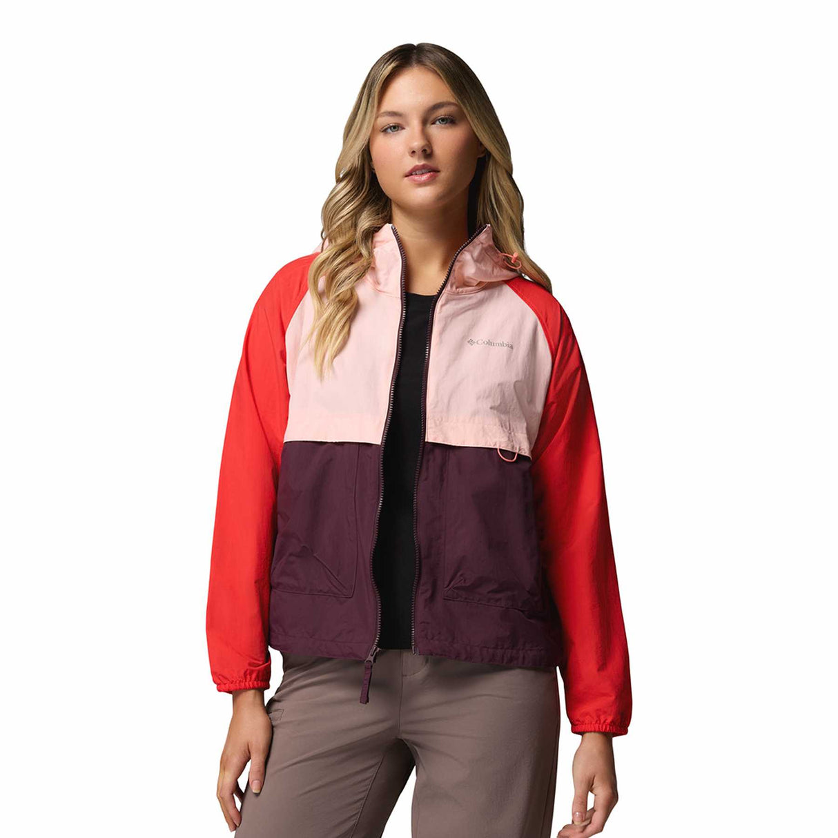 Columbia Women's Spire Valley Windbreaker Moonvista/Pink Sand/Poppy Red / X-Small-Moonvista/Pink Sand/Poppy Red / Small-Moonvista/Pink Sand/Poppy Red / Medium-Moonvista/Pink Sand/Poppy Red / Large-Moonvista/Pink Sand/Poppy Red / X-Large - 53 Degrees North