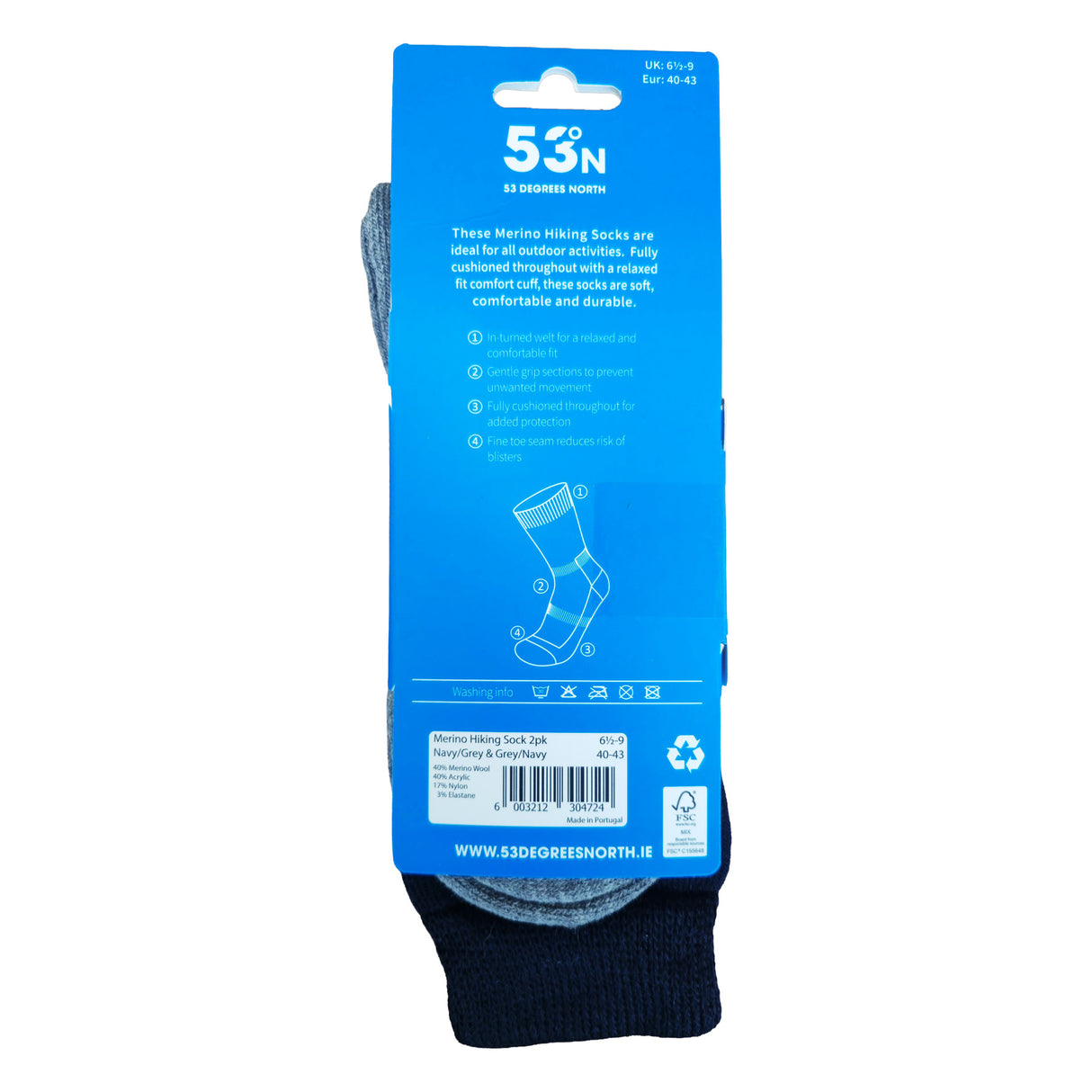 Exceptio Merino Hiking Socks - 2 Pack Navy/Grey / UK 3.5-6-Navy/Grey / UK 6.5-9-Navy/Grey / UK 9.5-12 - 53 Degrees North