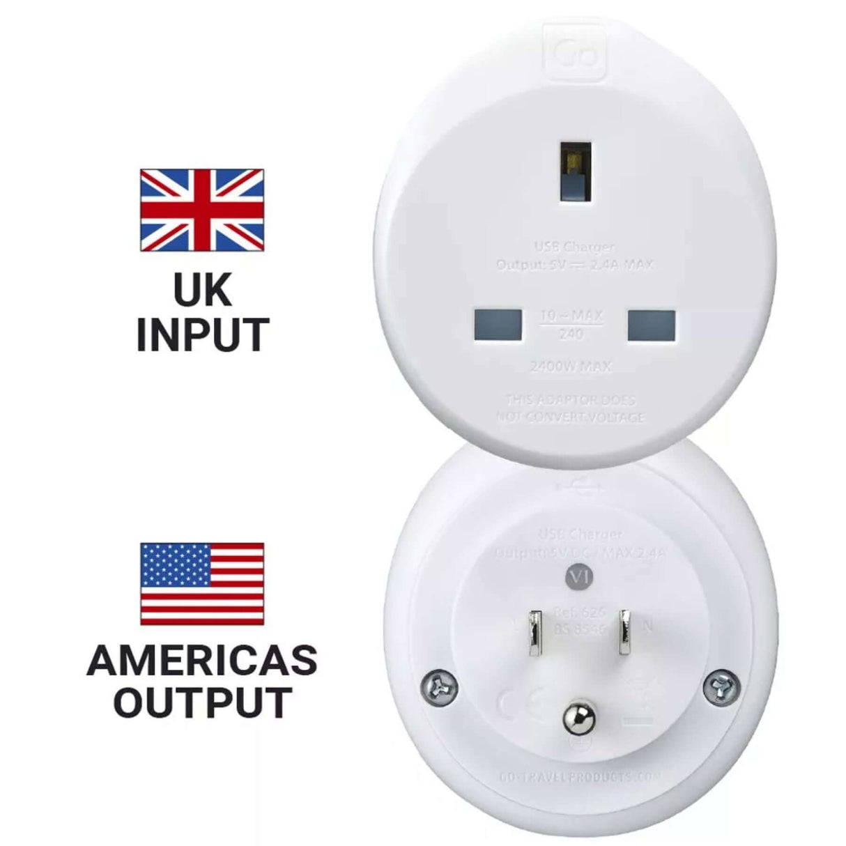 Go Travel UK-USA Adaptor + USB Default Title - 53 Degrees North