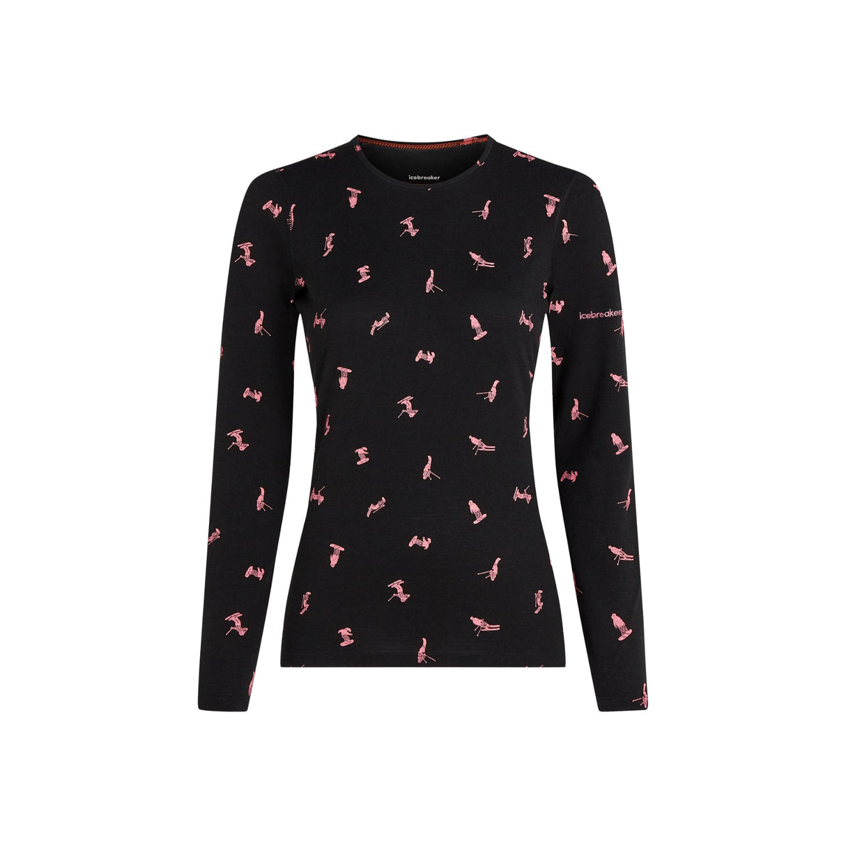 Icebreaker Women's 200 Oasis Long Sleeve Crewe Snow Day Black/Acid Pink/AOP / X-Small-Black/Acid Pink/AOP / Small-Black/Acid Pink/AOP / Medium-Black/Acid Pink/AOP / Large-Black/Acid Pink/AOP / X-Large - 53 Degrees North