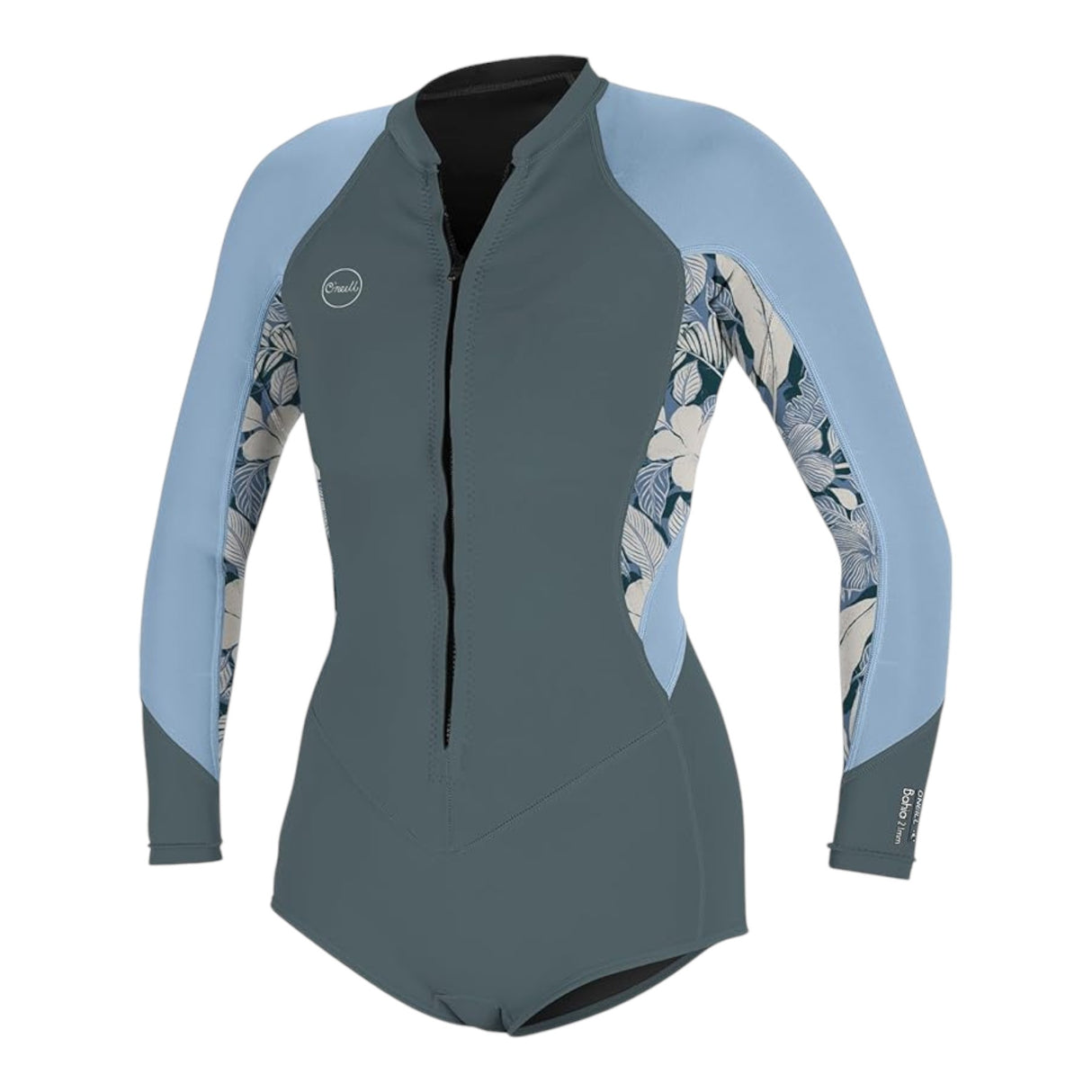 O'Neill Women's Bahia 2/1 Front Zip Long Sleeve Short Spring Shade/Palmen Trop/Faded Denim / X-Small-Shade/Palmen Trop/Faded Denim / Small-Shade/Palmen Trop/Faded Denim / Medium-Shade/Palmen Trop/Faded Denim / Large - 53 Degrees North