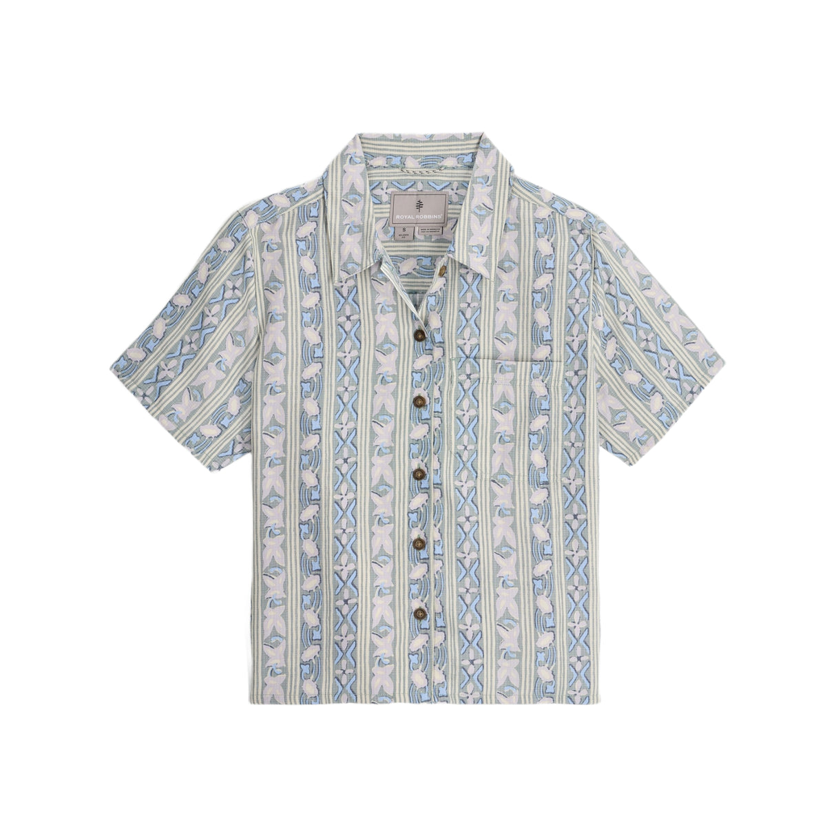 Royal Robbins Women's Camino Pucker Short Sleeve Button Shirt Sage Leaf Botanist Print / X-Small-Sage Leaf Botanist Print / Small-Sage Leaf Botanist Print / Medium-Sage Leaf Botanist Print / Large-Sage Leaf Botanist Print / X-Large - 53 Degrees North