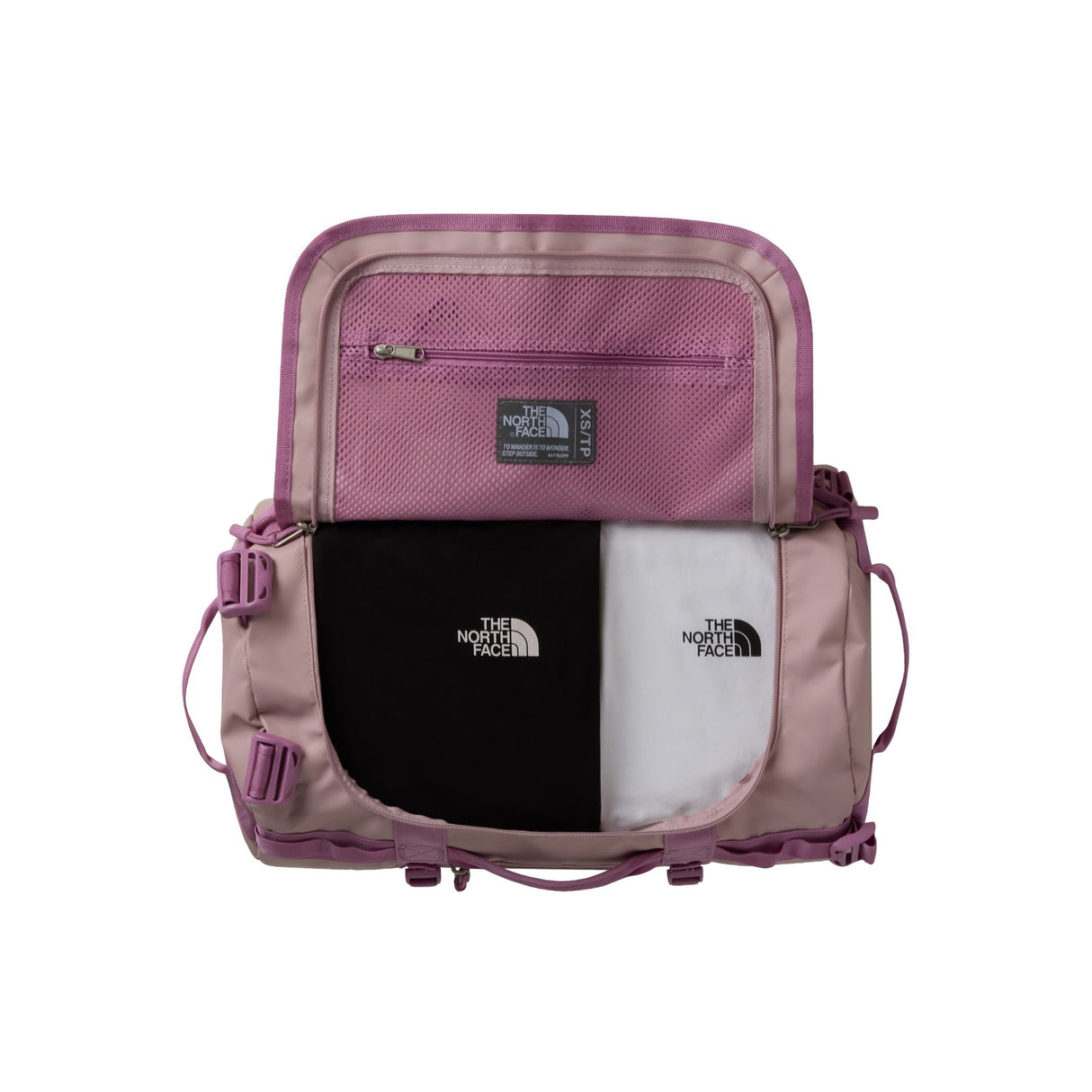 The North Face Base Camp Duffel Bag X-Small Summit Gold/TNF Black-TNF Black/TNF White-Metal Pink/Hushed Laven-Evergreen/TNF Black - 53 Degrees North