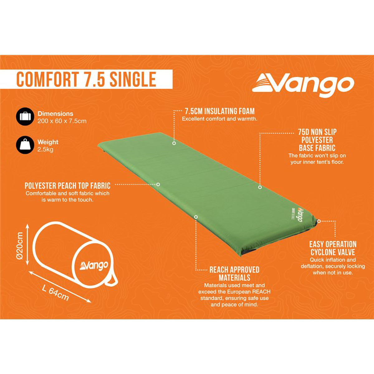 Vango Comfort 7.5 Single Sleeping Mat Artichoke - 53 Degrees North