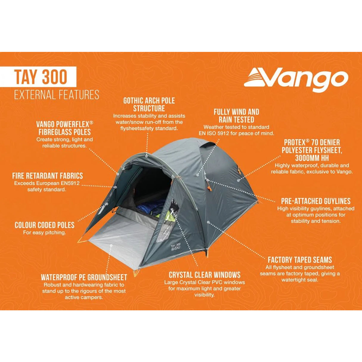 Vango Tay 300 3 Person Adventure Tent Peridot Green-Deep Blue - 53 Degrees North