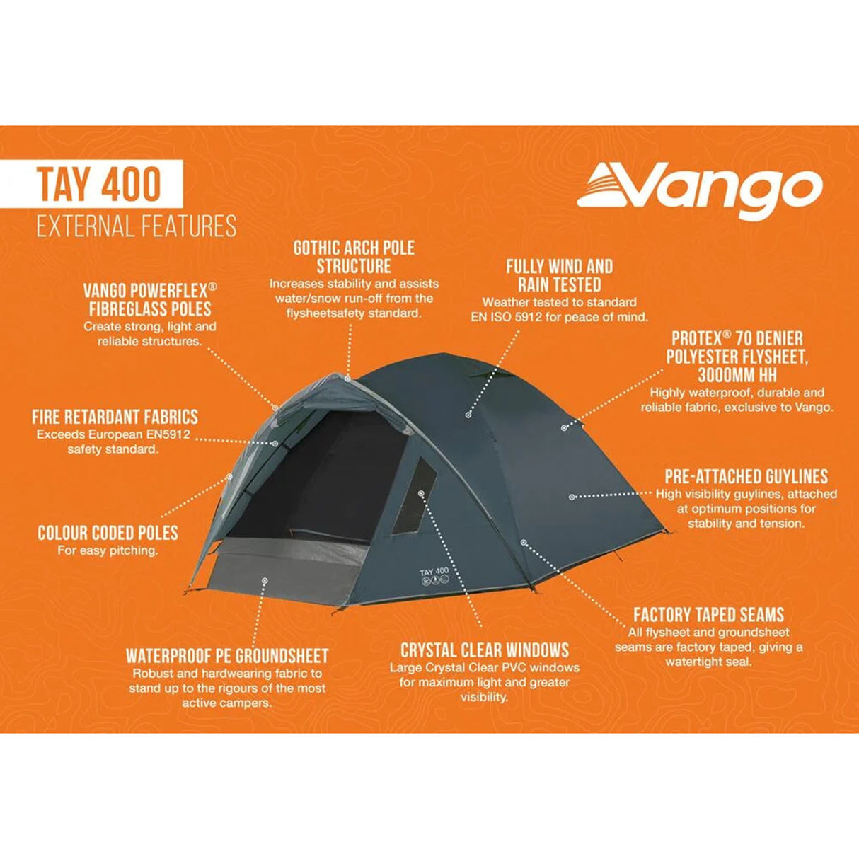 Vango Tay 400 - 4 Person Adventure Tent Deep Blue / 4 Person - 53 Degrees North