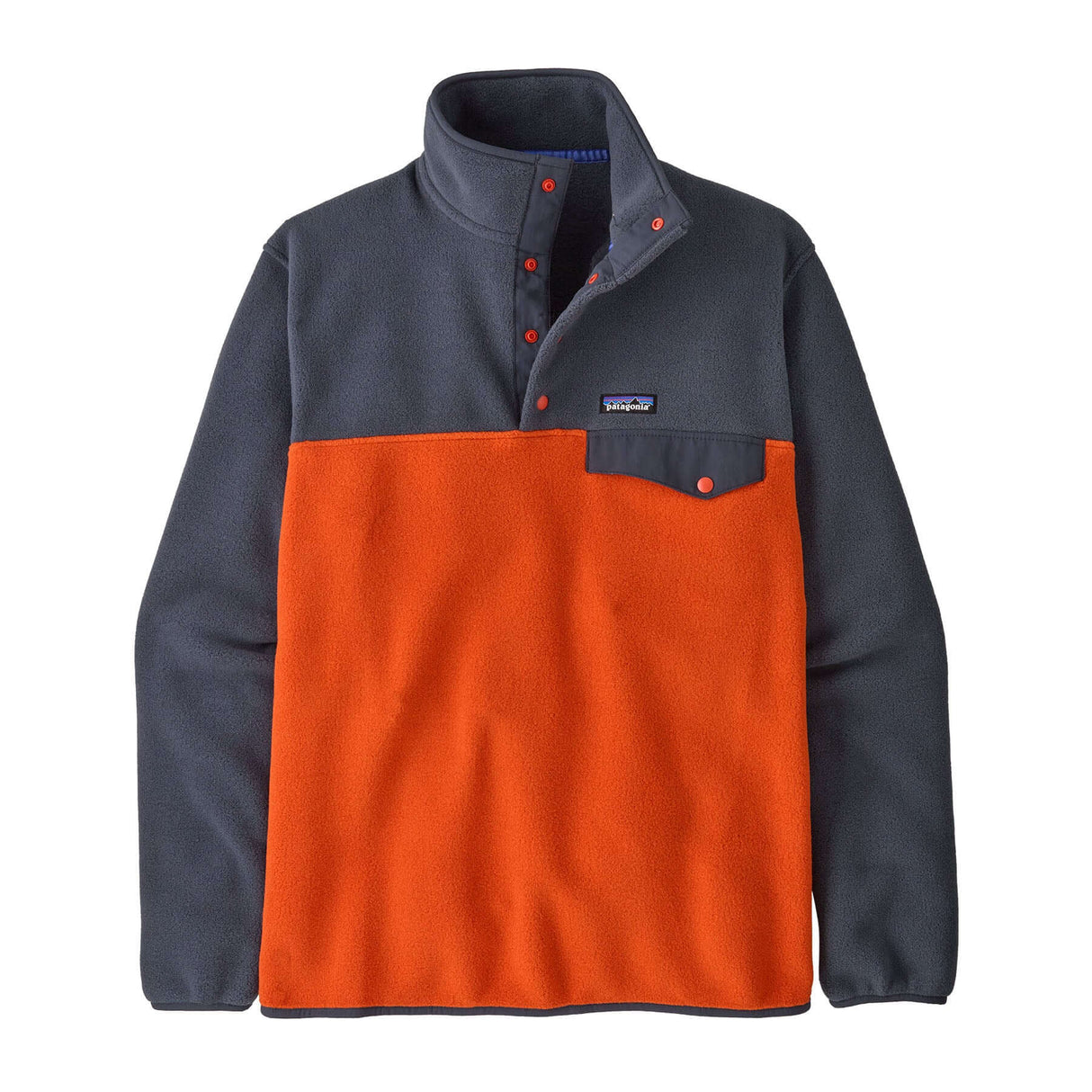Patagonia Men's Lightweight Synchilla Snap-T Pullover Pollinator Orange / Small-Pollinator Orange / Medium-Pollinator Orange / Large-Pollinator Orange / X-Large-Quilty Fitz/Wetland Blue / Small - 53 Degrees North