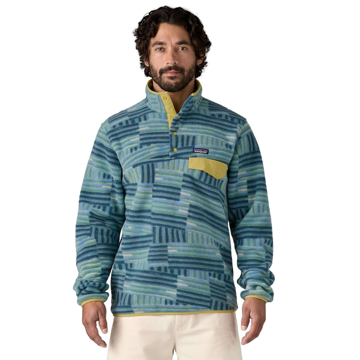 Patagonia Men's Lightweight Synchilla Snap-T Pullover Pollinator Orange / Small-Pollinator Orange / Medium-Pollinator Orange / Large-Pollinator Orange / X-Large-Quilty Fitz/Wetland Blue / Small - 53 Degrees North