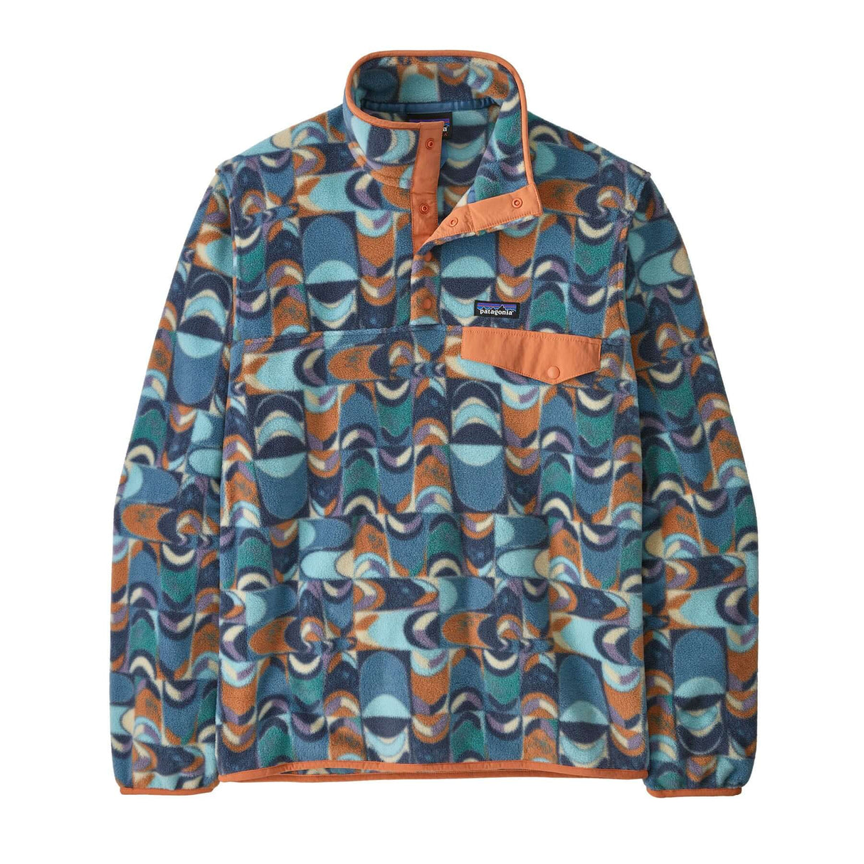 Patagonia Men's Lightweight Synchilla Snap-T Pullover Pollinator Orange / Small-Pollinator Orange / Medium-Pollinator Orange / Large-Pollinator Orange / X-Large-Quilty Fitz/Wetland Blue / Small - 53 Degrees North