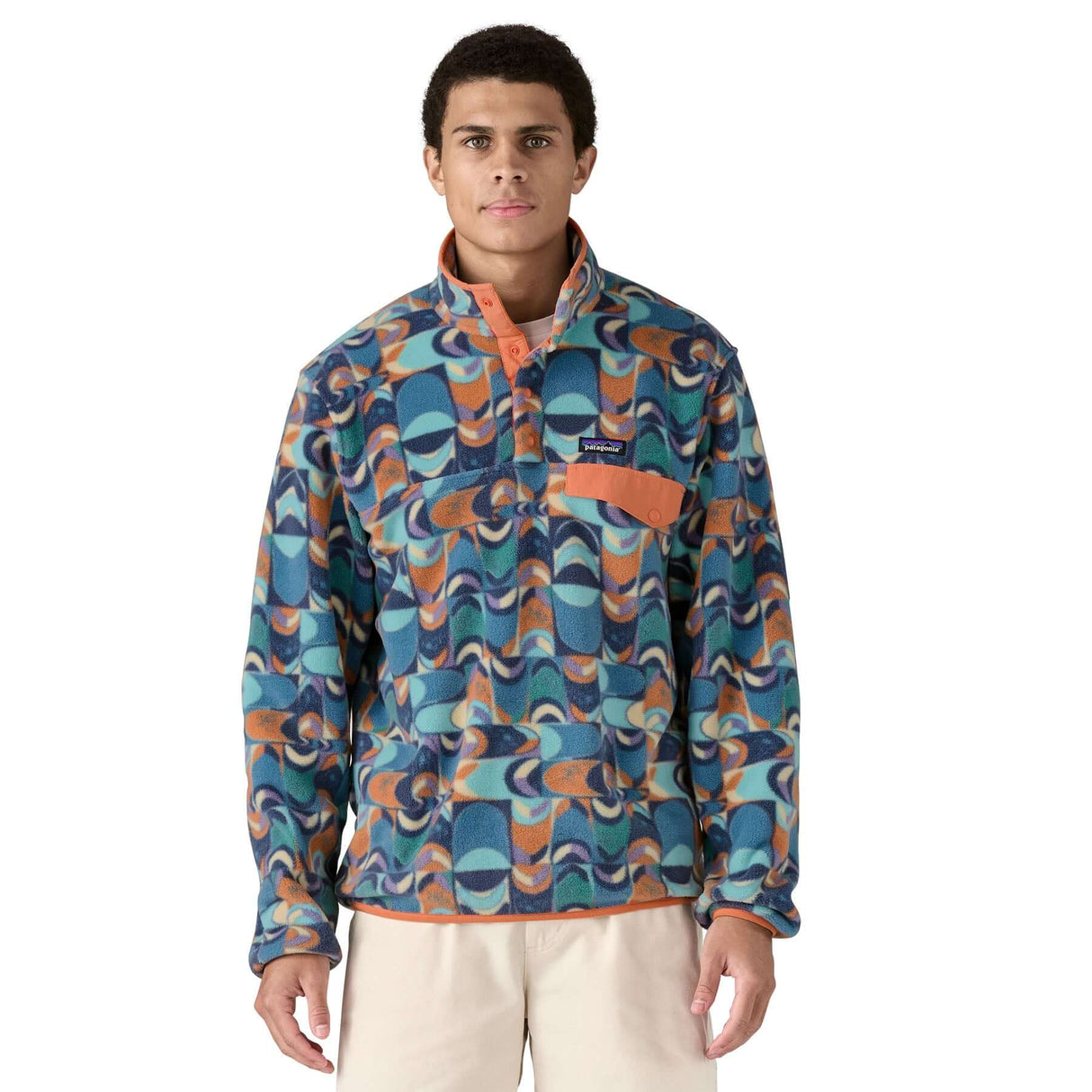 Patagonia Men's Lightweight Synchilla Snap-T Pullover Pollinator Orange / Small-Pollinator Orange / Medium-Pollinator Orange / Large-Pollinator Orange / X-Large-Quilty Fitz/Wetland Blue / Small - 53 Degrees North