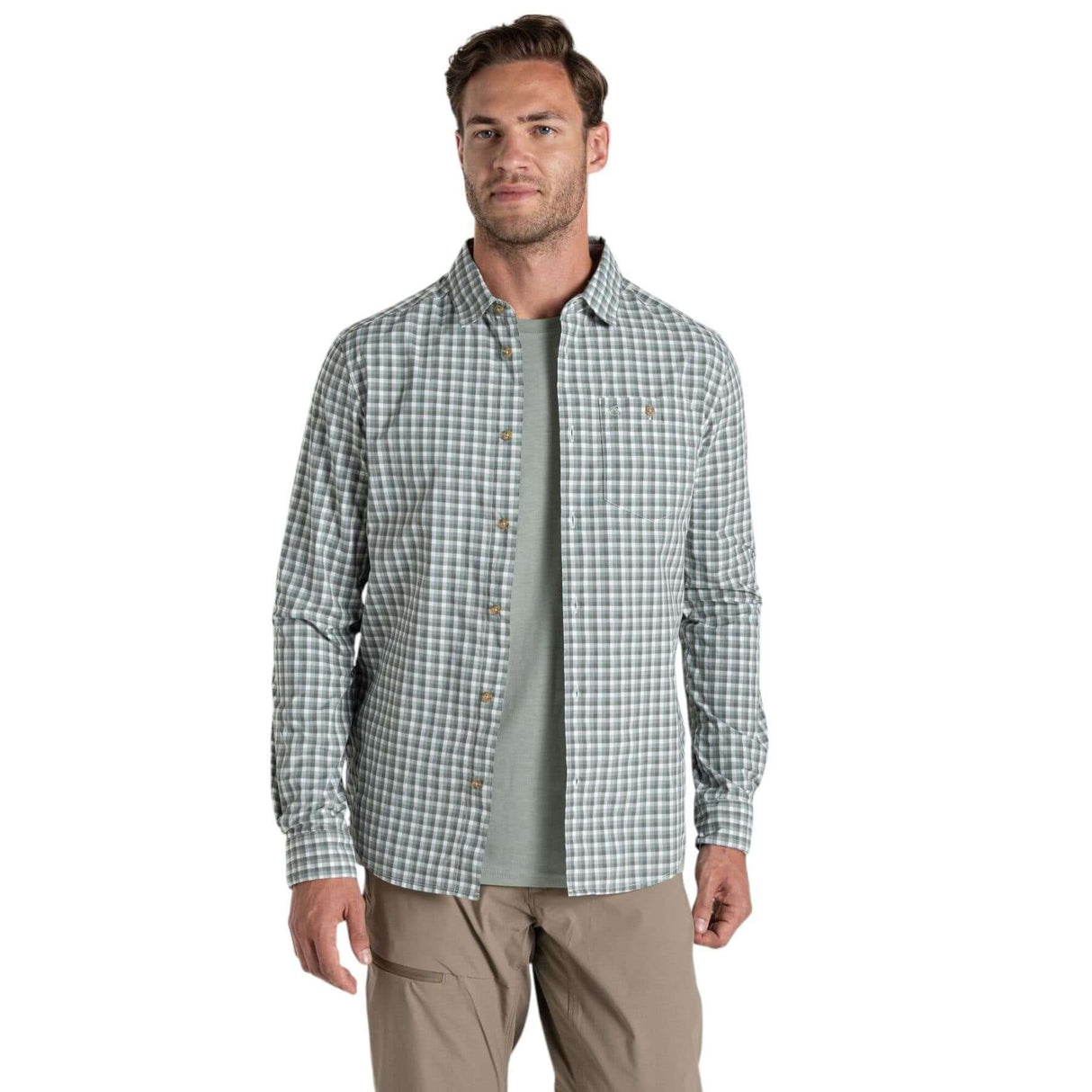 Craghoppers Men's Nosilife Nuoro Check Long Sleeve Shirt III Lichen Green/Ecru Check / Small-Lichen Green/Ecru Check / Medium-Lichen Green/Ecru Check / Large-Lichen Green/Ecru Check / X-Large-Lichen Green/Ecru Check / XX-Large #- 53 Degrees North