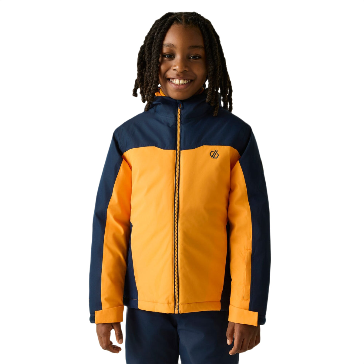 Dare 2b Kids' Piste Jacket in Navy/Electric Orange