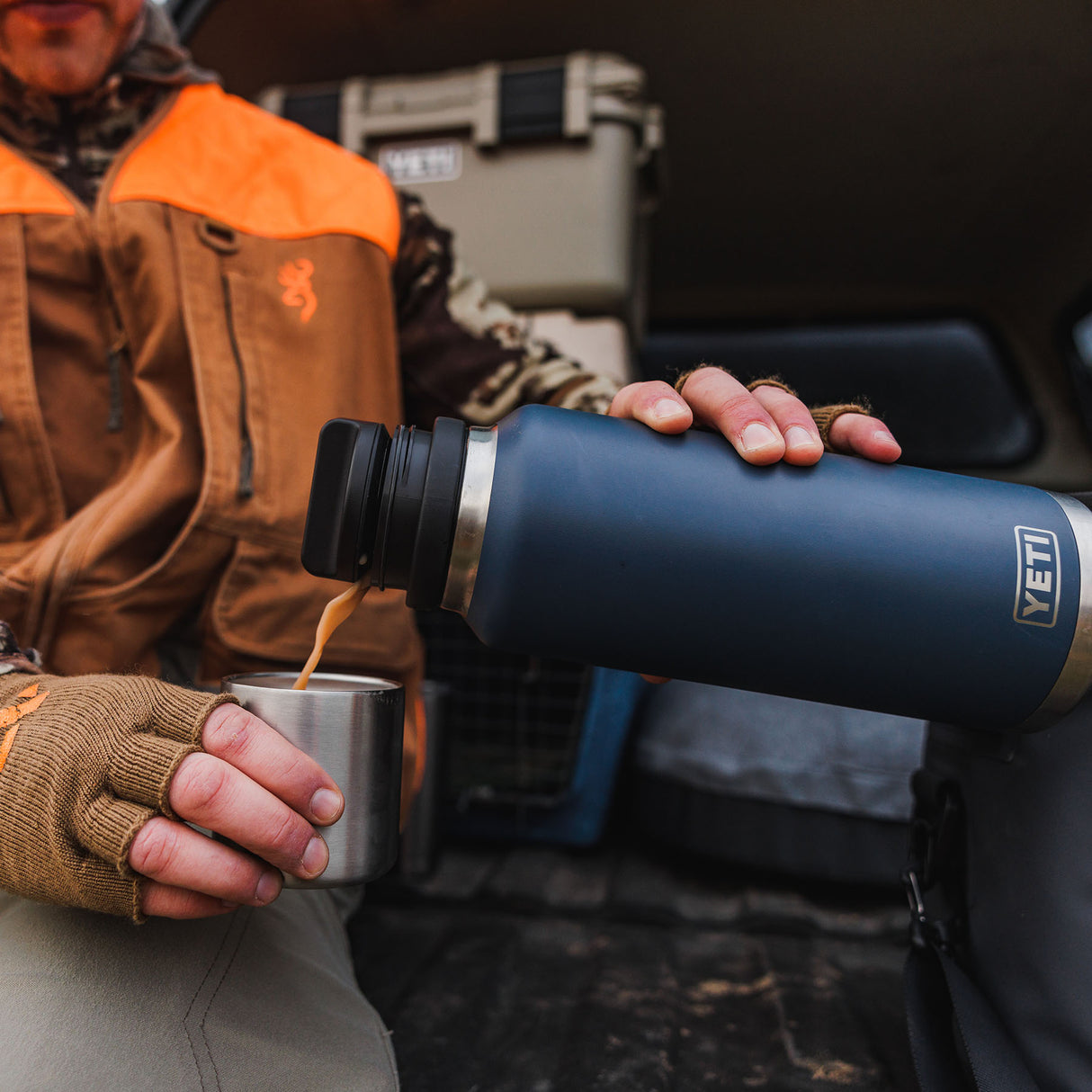 YETI Rambler 36oz (1065 ml) Bottle with Chug Cap Royal Blue-Navy-Rescue Red-White - 53 Degrees North