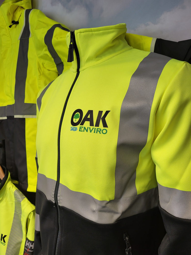 Oak Enviro logo on a Helly Hansen hi-vis jacket