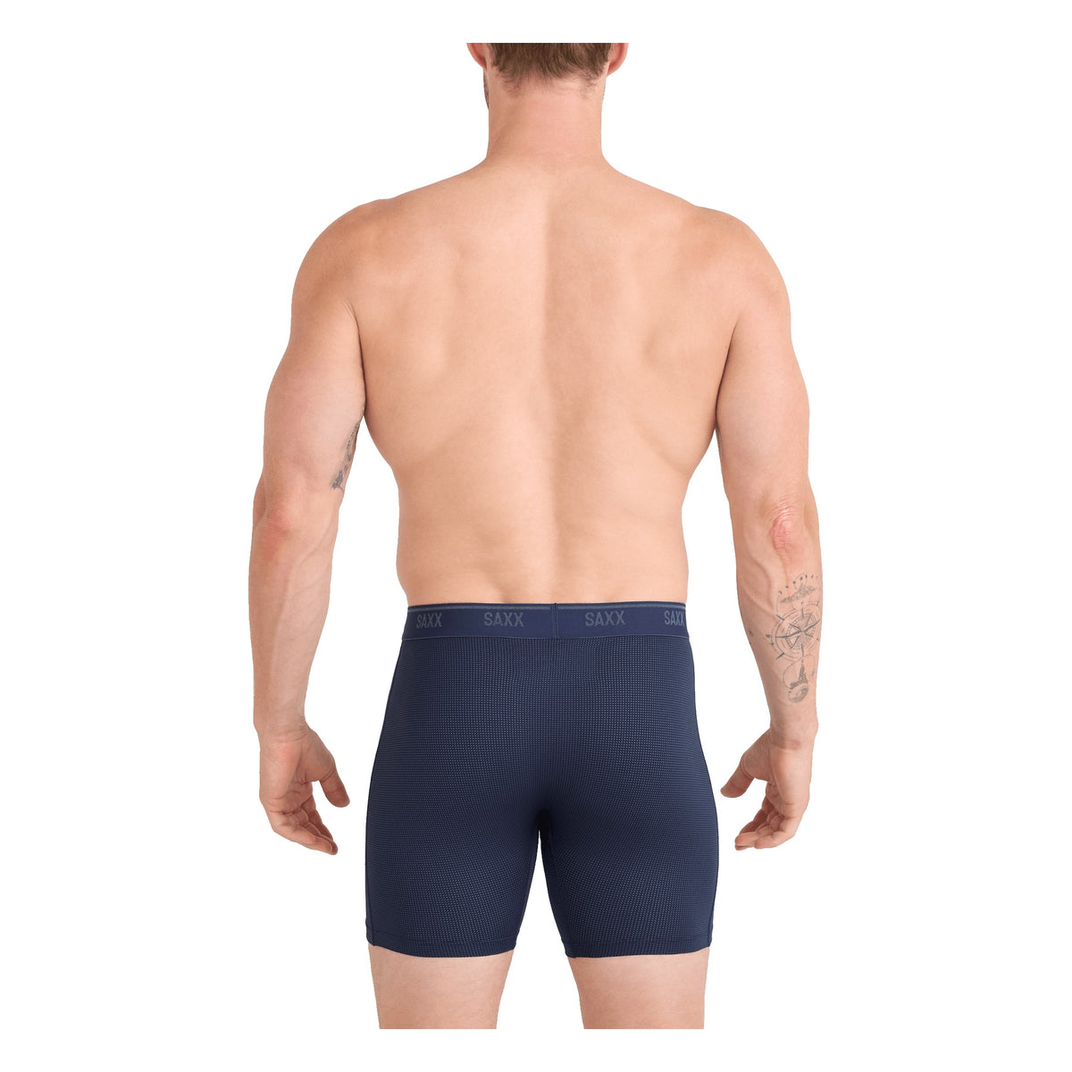 SAXX Men's Quest Quickdry Mesh Maritime on model, back - 53 Degrees North