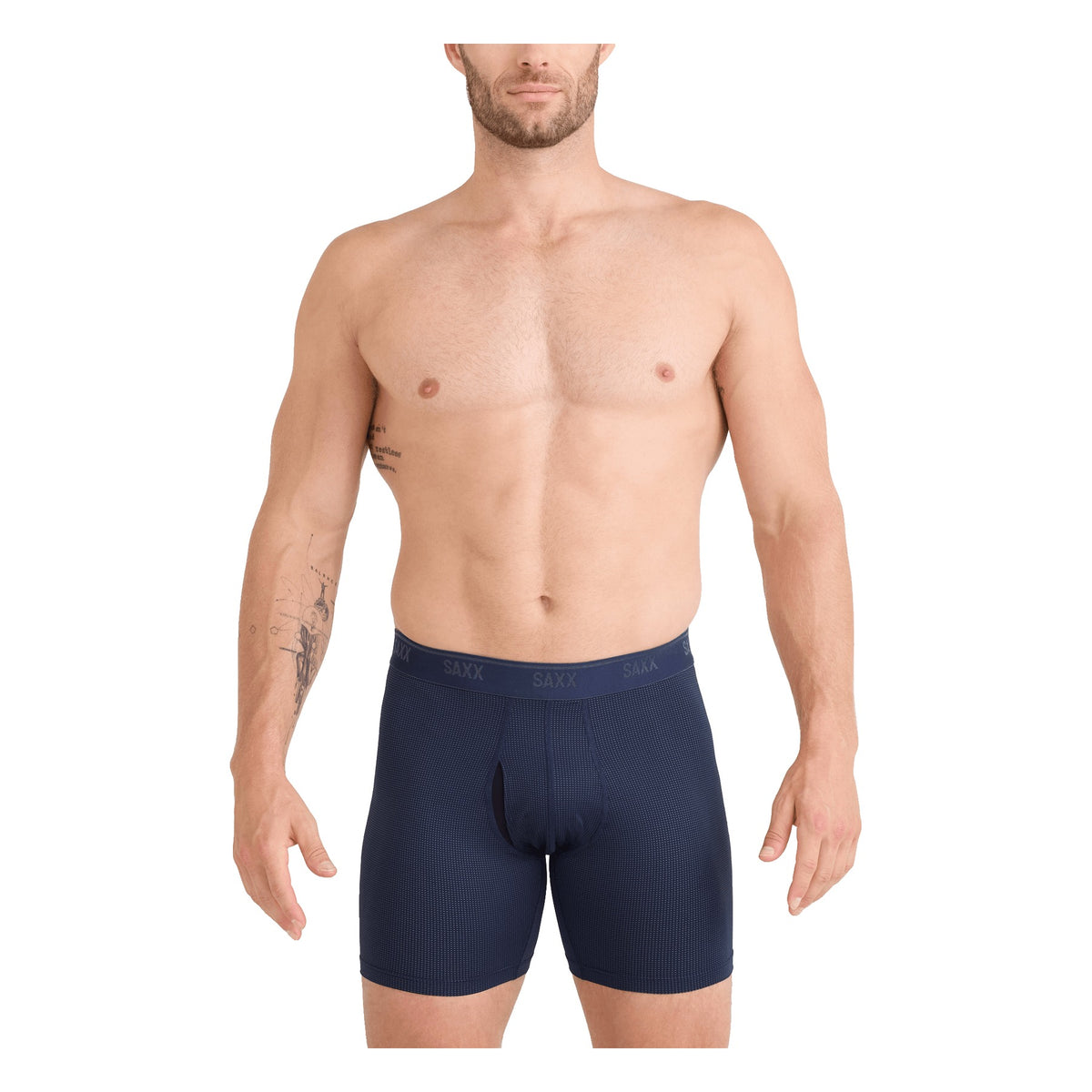 SAXX Men's Quest Quickdry Mesh Maritime on model, front - 53 Degrees North