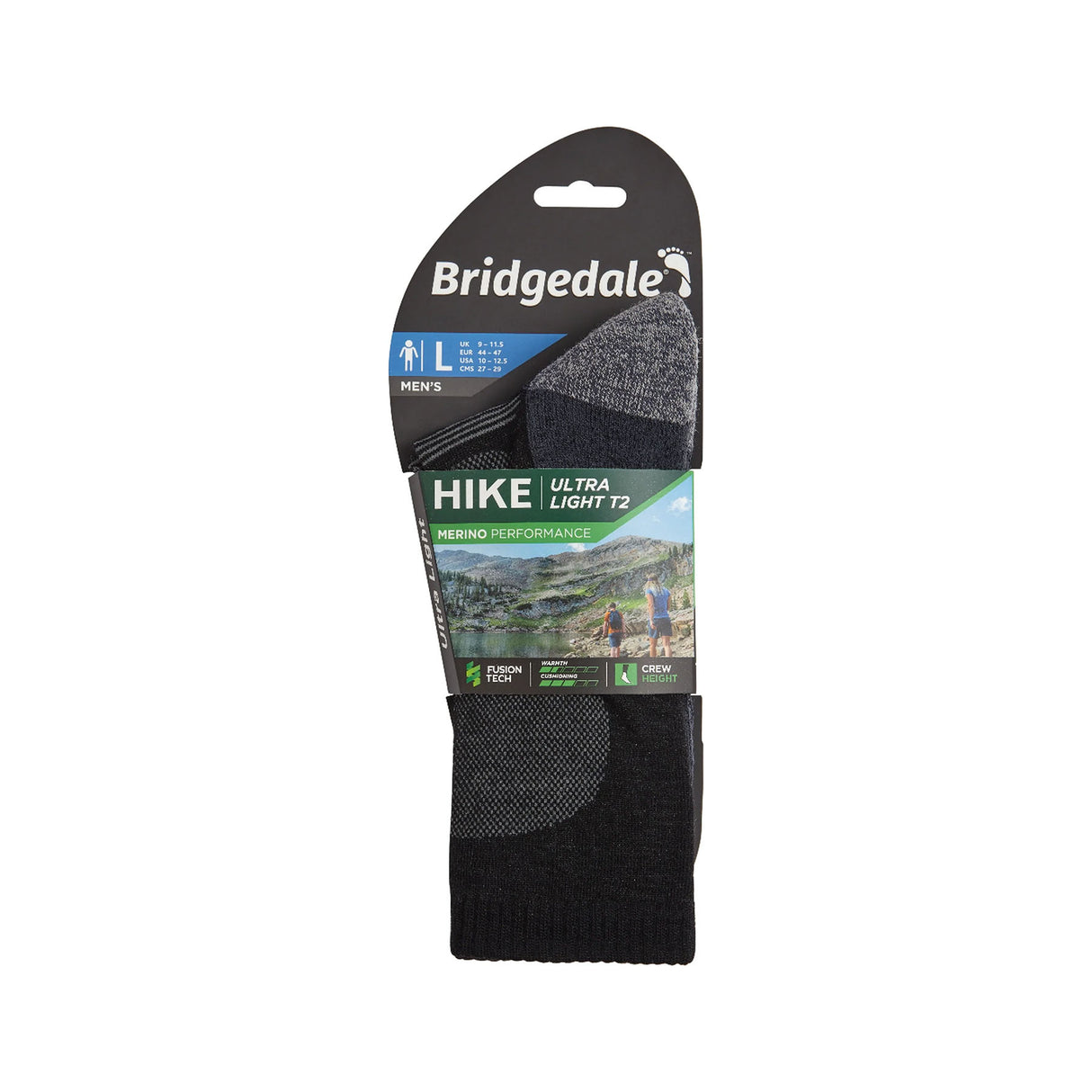 Bridgedale Men's Ultra Light Merino Performance Crew Socks Black / Medium-Black / Large-Black / X-Large - 53 Degrees North