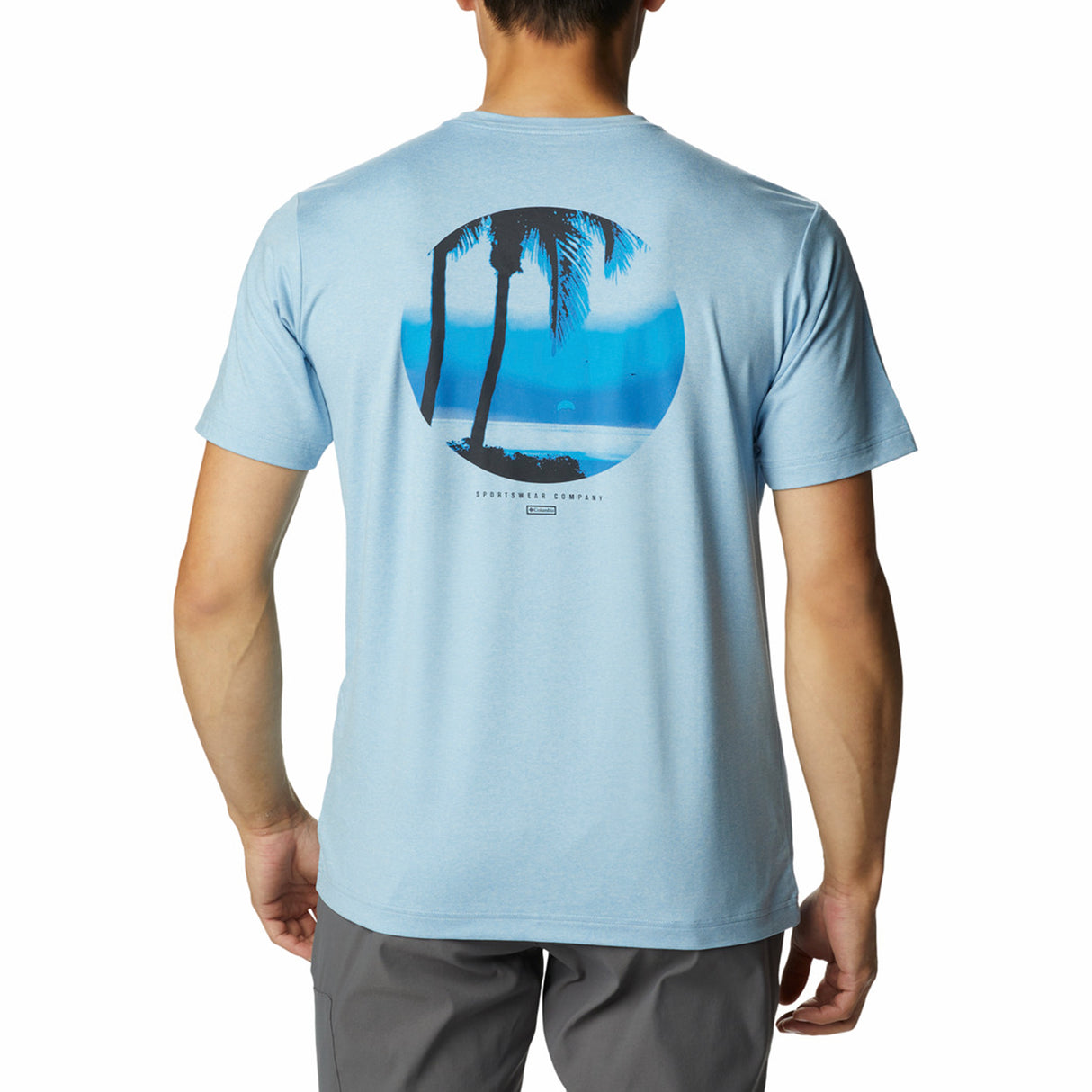 Columbia Men's Tech Trail Graphic T-Shirt Jet Stream Heather/Palmscape Tonal Graphic / Small-Jet Stream Heather/Palmscape Tonal Graphic / Medium-Jet Stream Heather/Palmscape Tonal Graphic / Large-Jet Stream Heather/Palmscape Tonal Graphic / X-Large-Jet Stream Heather/Palmscape Tonal Graphic / XX-Large #- 53 Degrees North