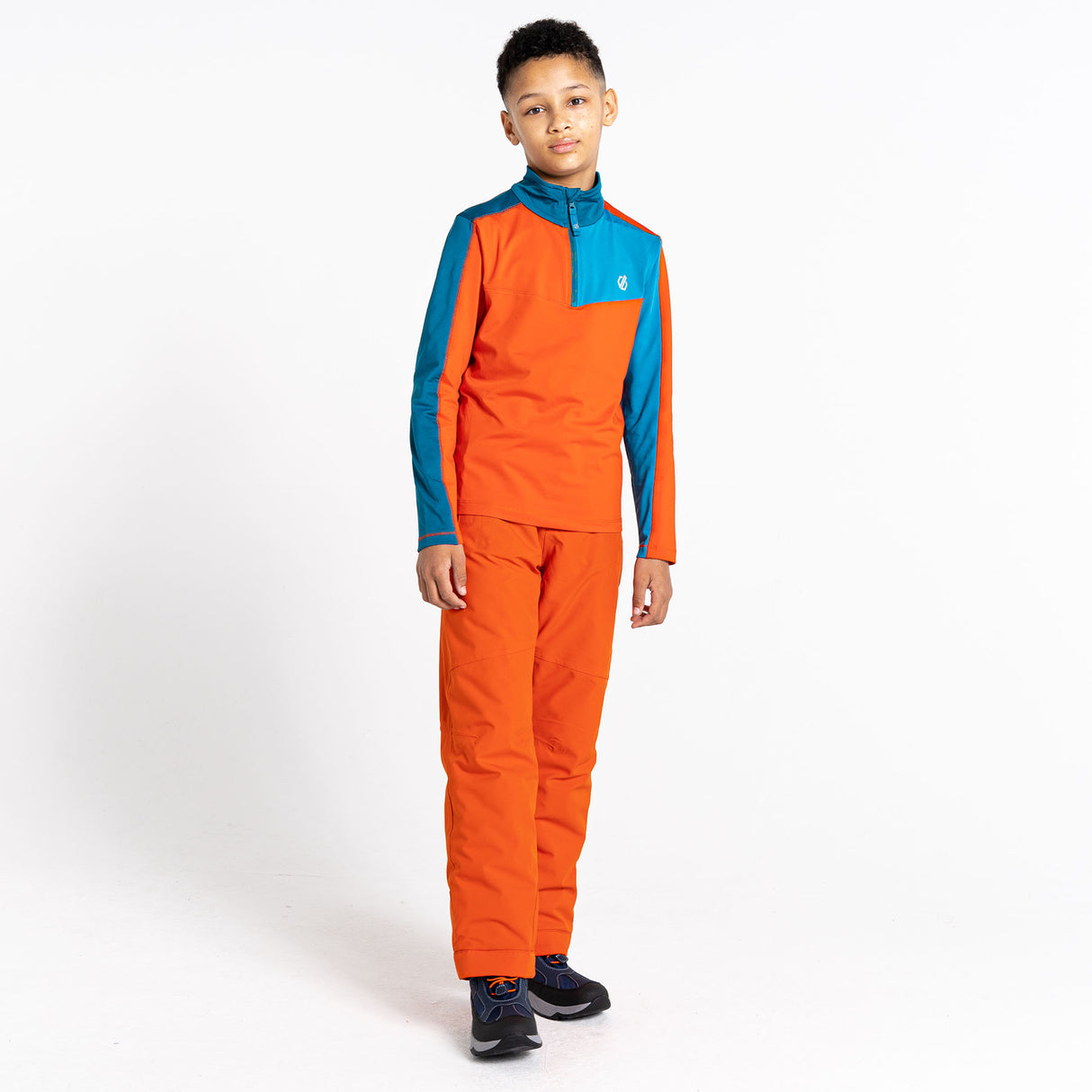Dare 2b Kids' Formate II Core Stretch Long Sleeve Midlayer Top Gulfstream/Fjord Blue/Rusty Orange / Age 3-4-Gulfstream/Fjord Blue/Rusty Orange / Age 5-6-Gulfstream/Fjord Blue/Rusty Orange / Age 7-8-Gulfstream/Fjord Blue/Rusty Orange / Age 9-10-Gulfstream/Fjord Blue/Rusty Orange / Age 11-12 - 53 Degrees North