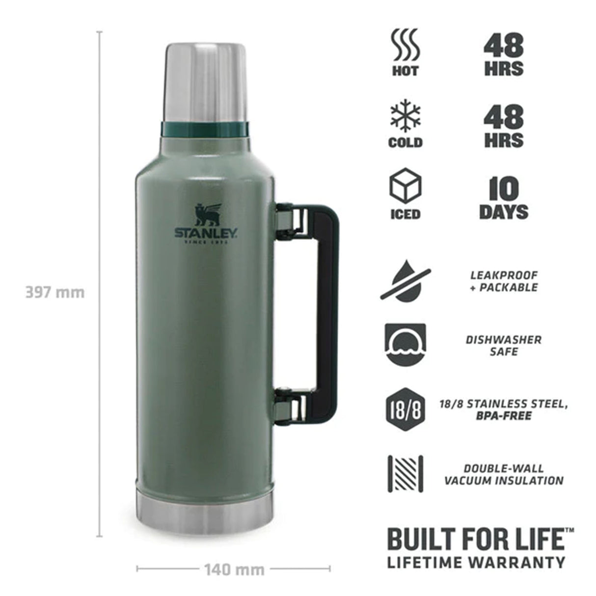 Stanley Classic Legendary Bottle 2.3L Hammertone Green - 53 Degrees North