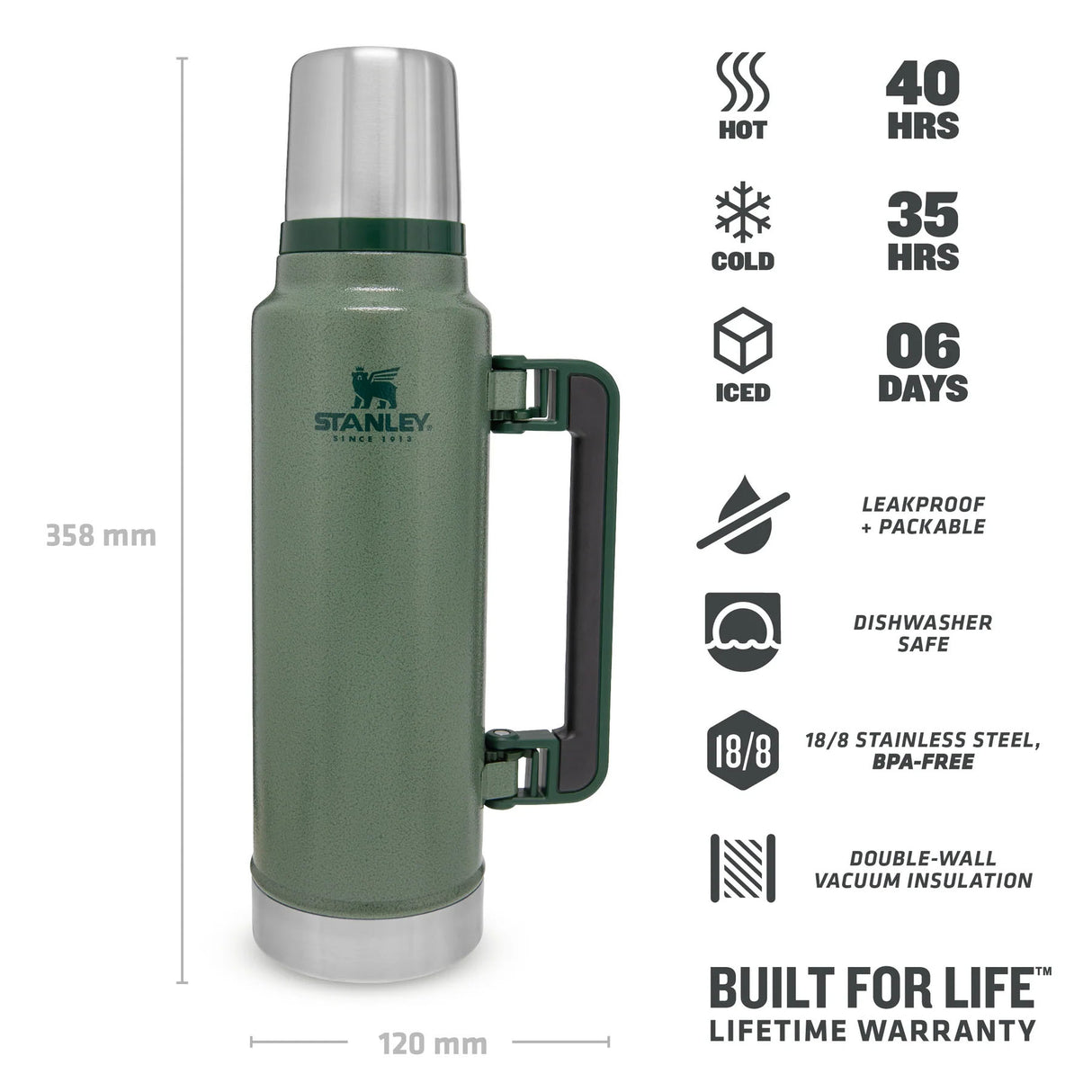 Stanley Legendary Classic Bottle 1.4L Hammertone Green - 53 Degrees North