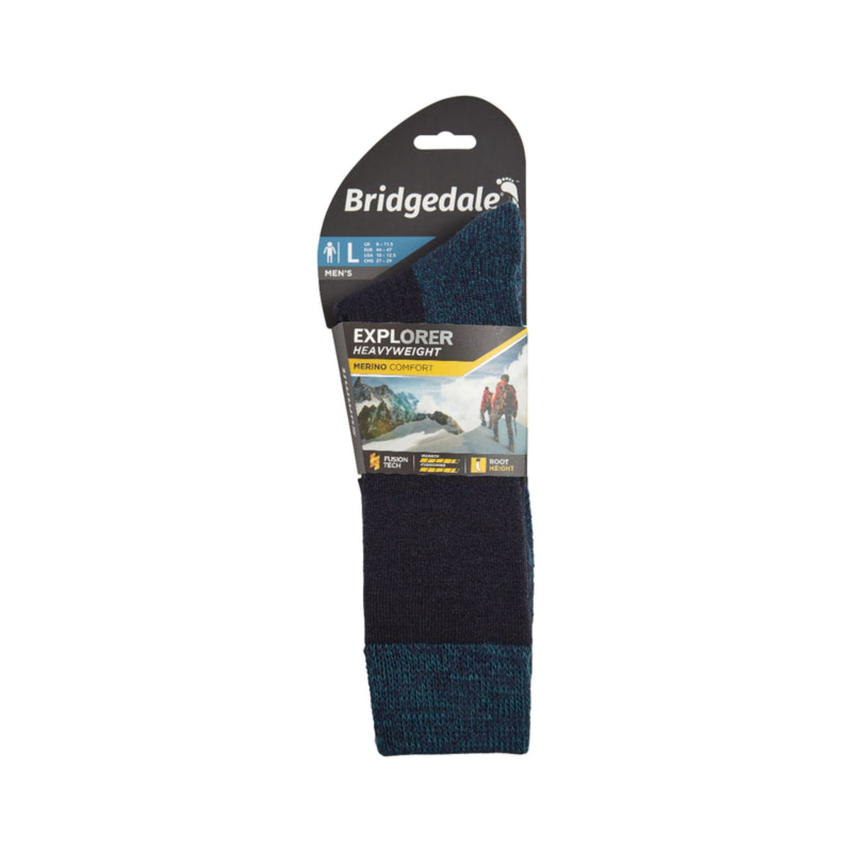 Bridgedale Men's Explorer Heavyweight Merino Comfort Hiking Socks Navy / Medium - 53 Degrees North