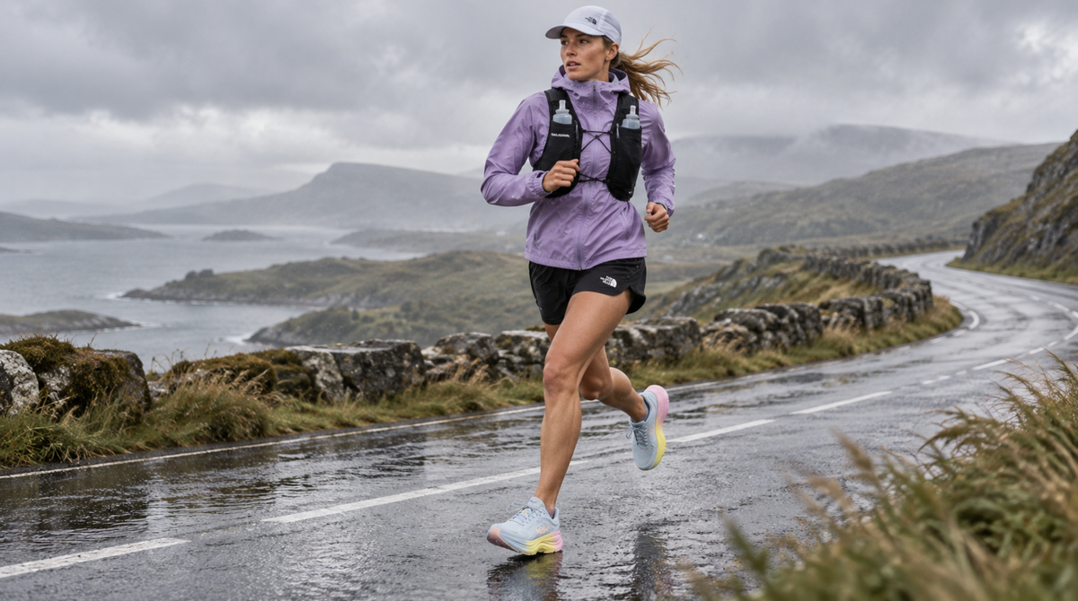 Runner on a city road wearing marathon running gear