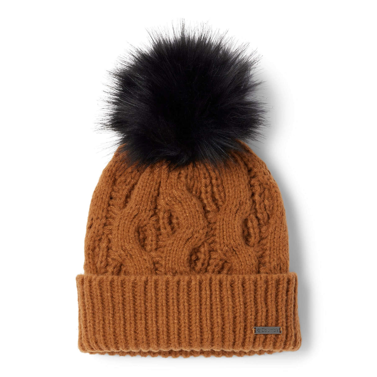 Columbia Boundless Days Cable Knit Pom Beanie Camel Brown-Snowdrift #- 53 Degrees North 