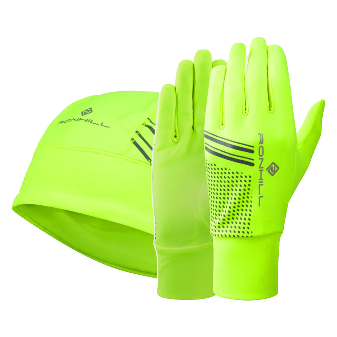 Ronhill Beanie & Glove Set #color_black-fluo-yellow
