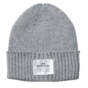 Kathmandu Unisex Badge Beanie Light Grey Marl / One Size-Black / One Size #- 53 Degrees North 