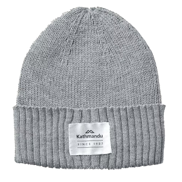 Kathmandu Unisex Badge Beanie Light Grey Marl / One Size-Black / One Size #- 53 Degrees North 