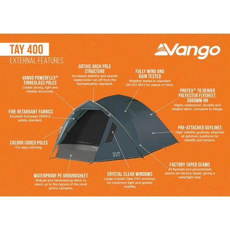 Vango Tay 400 - 4 Person Adventure Tent Deep Blue / 4 Person #- 53 Degrees North 