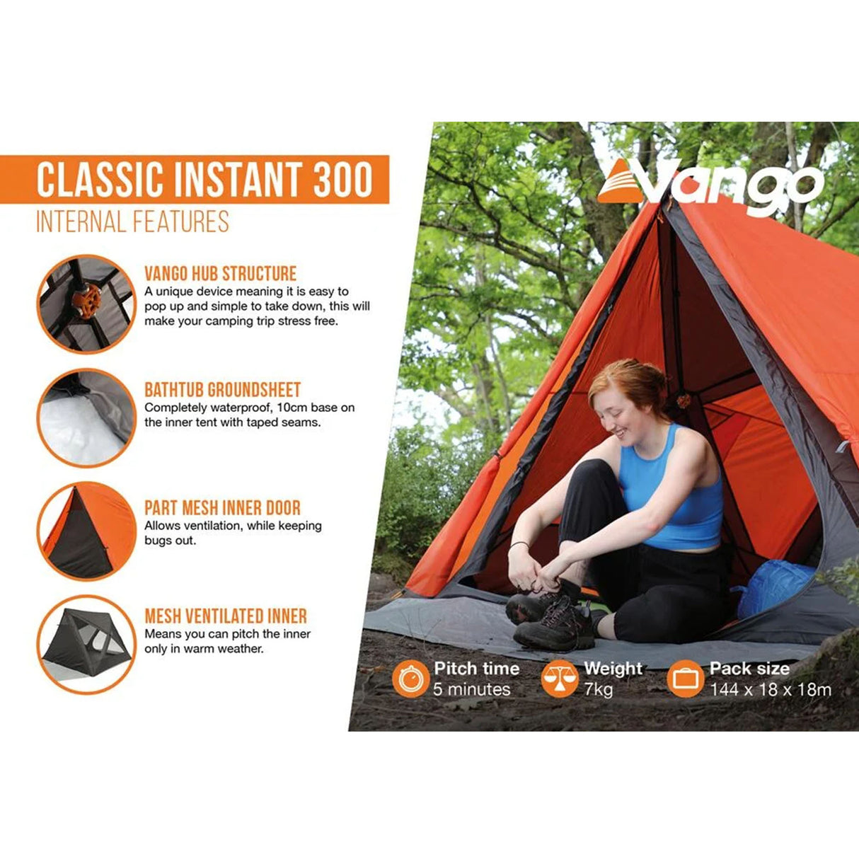 Vango Classic Instant 300 3-Person Adventure Tent Deep Blue / 3 Person #- 53 Degrees North 