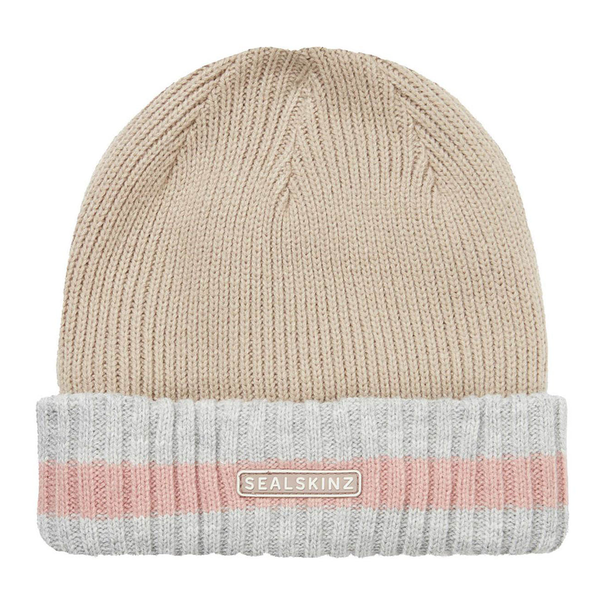 Sealskinz Holkham Waterproof Cold Weather Striped Roll Cuff Beanie Olive/Beige/Orange / Small/Medium-Olive/Beige/Orange / Large/X-Large-Navy/Beige/Blue / Small/Medium-Navy/Beige/Blue / Large/X-Large-Brown/Cream/Pink / Small/Medium #- 53 Degrees North 