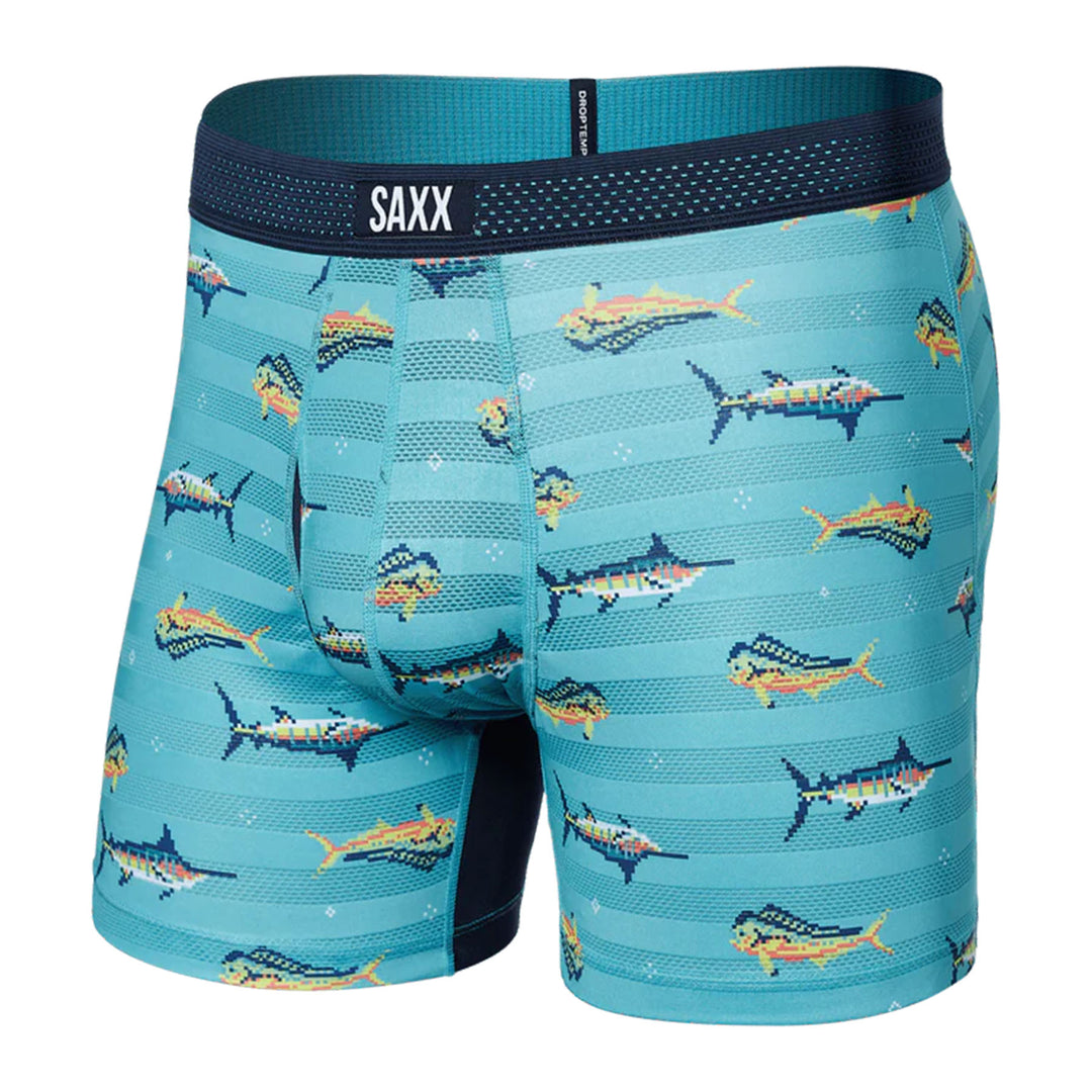 Saxx Men's Droptemp Cooling Mesh Boxer Brief Fly #color_trophy-catch-turquoise