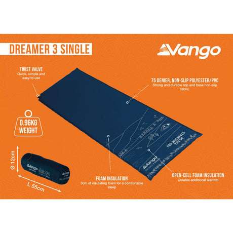 Vango Dreamer 3 Single Self Inflating Mat Moroccan Blue #- 53 Degrees North 