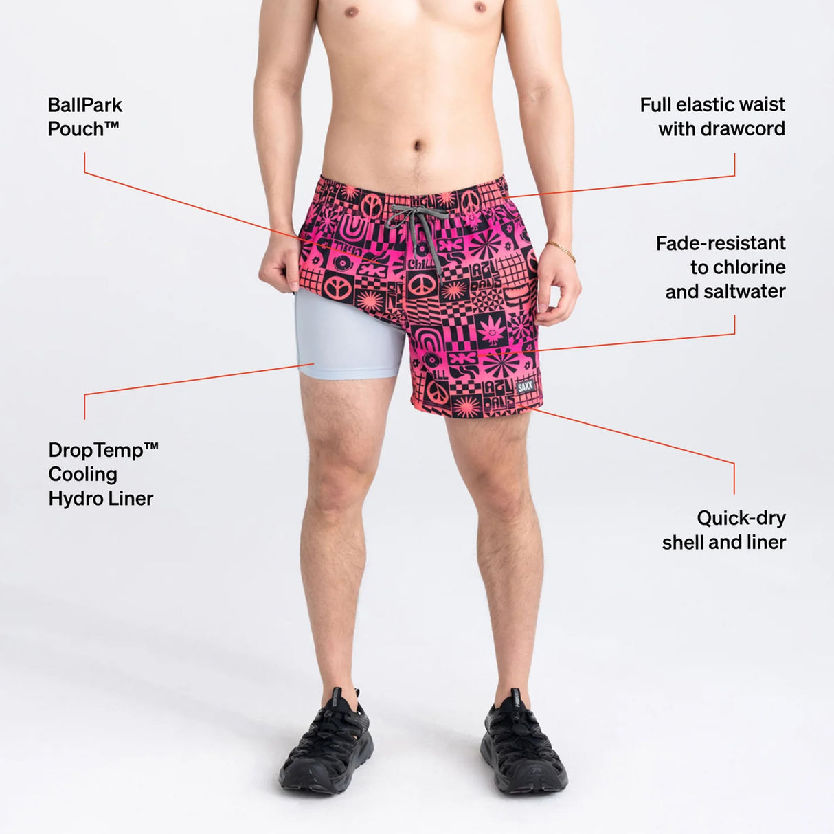 SAXX Men's Oh Buoy 2n1 Volley Swim Shorts Black / Small-Black / Medium-Black / Large-Black / X-Large-H2O Stripe/Blue / Small #- 53 Degrees North 