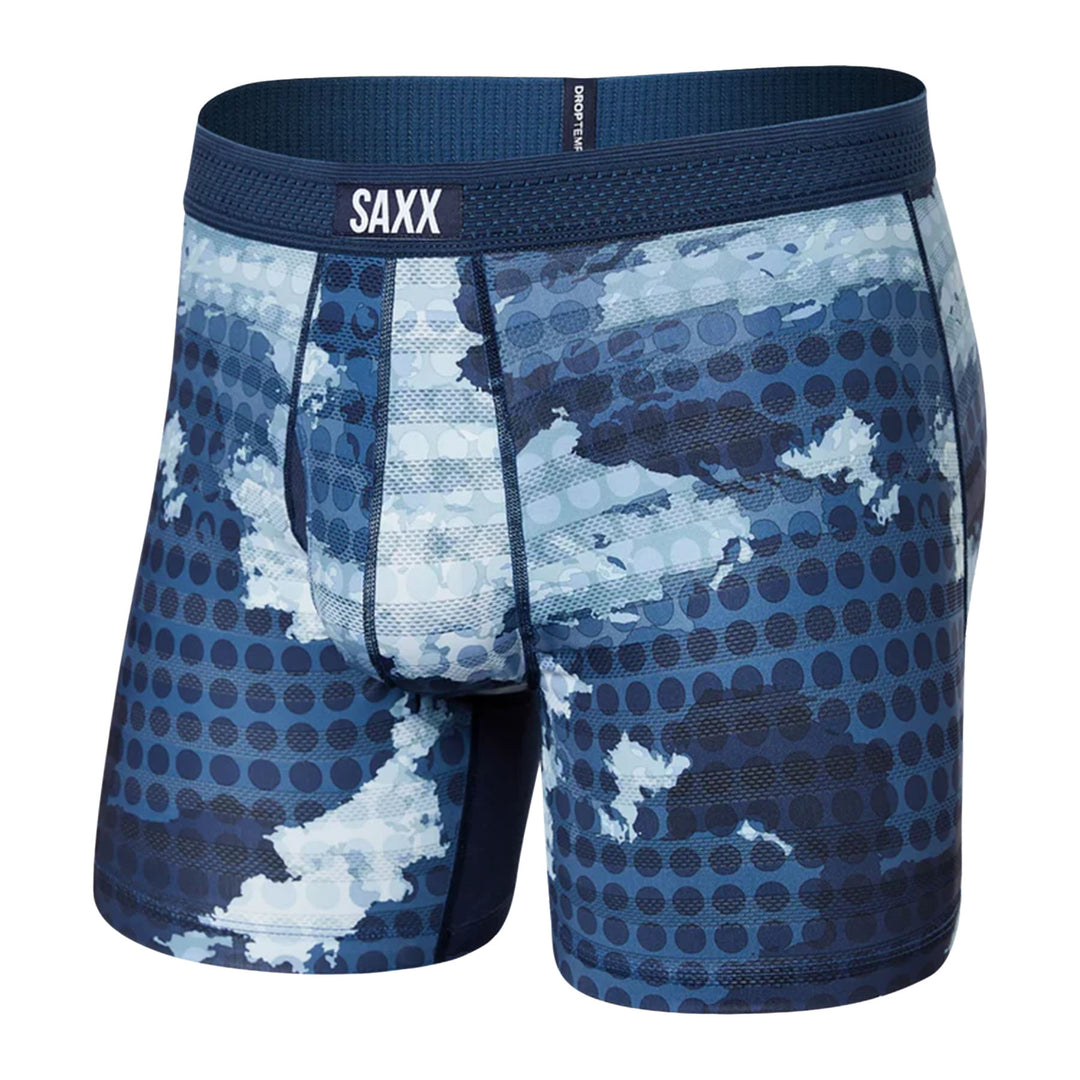 Saxx Men's Droptemp Cooling Mesh Boxer Brief Fly #color_cloud-drop-camo-navy