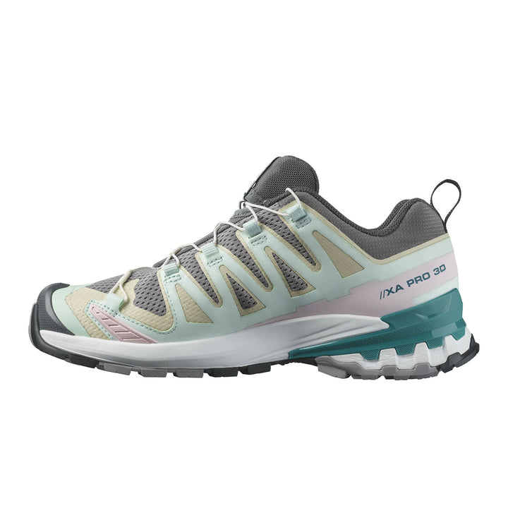 Salomon Women's XA Pro 3D V9 Trail Running Shoes #color_gull-white-bleached-aqua