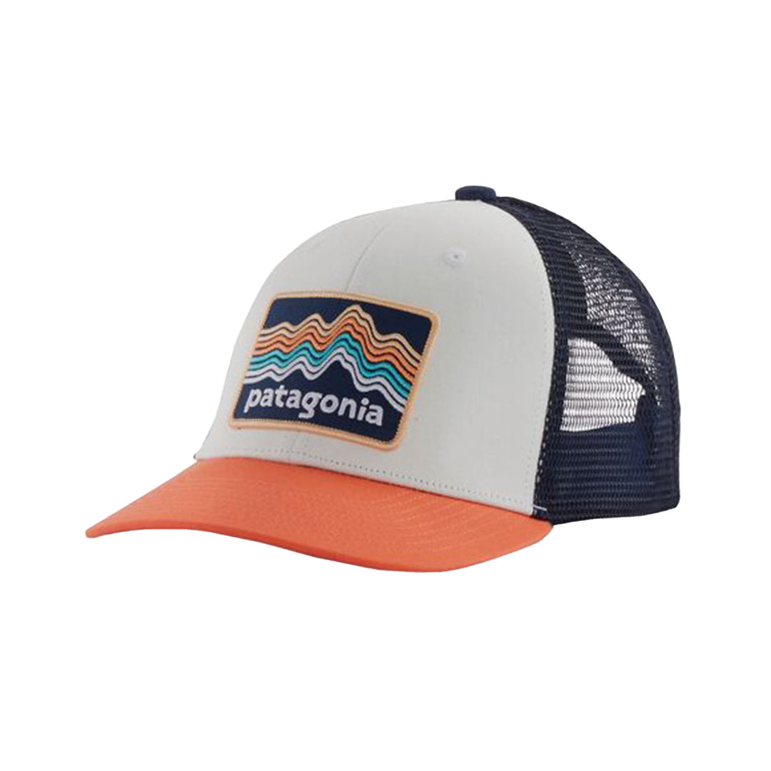 Patagonia Kid's Trucker Hat #color_ridge-rise-stripe-coho-coral